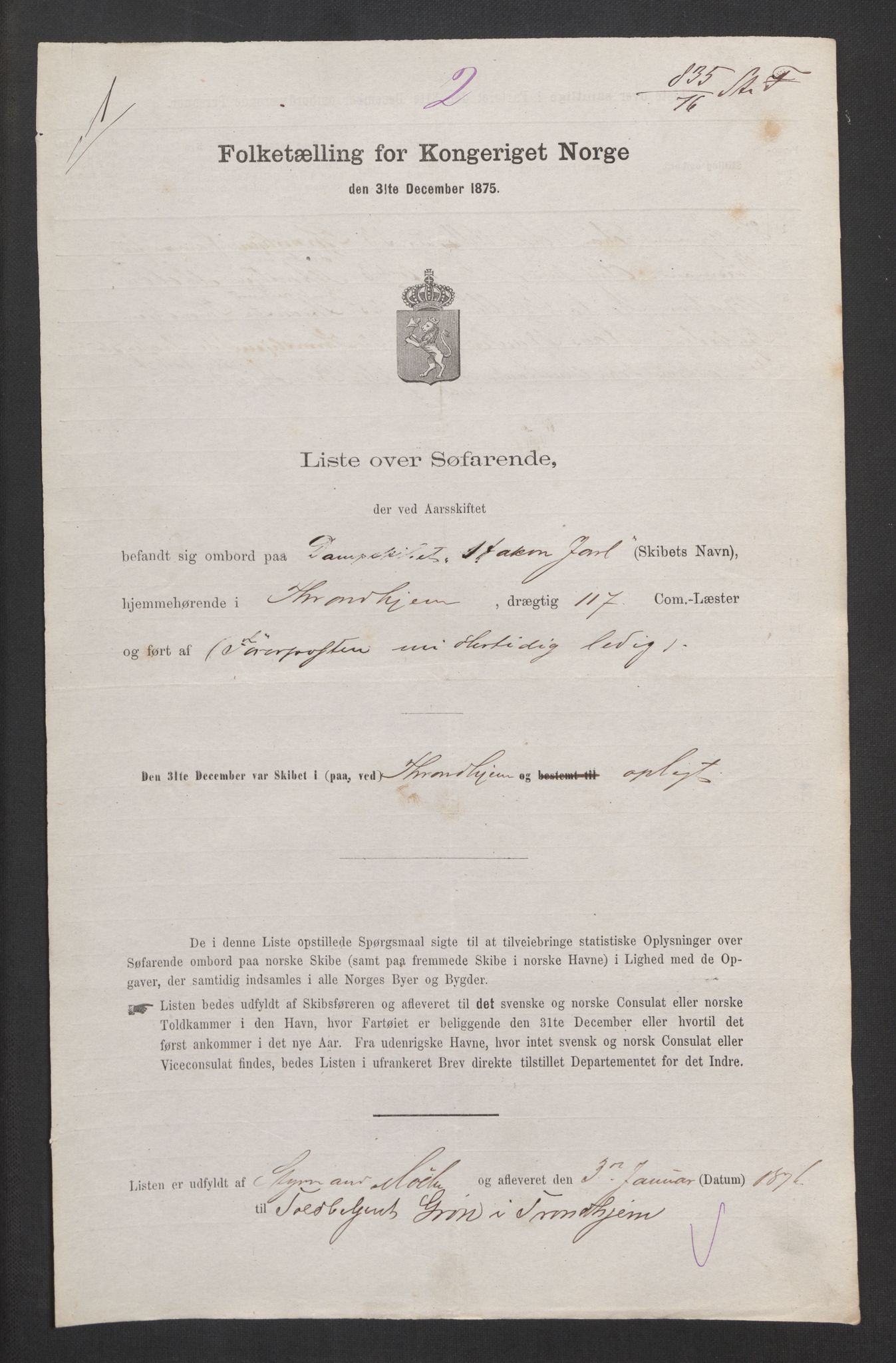 RA, 1875 census, lists of crew on ships: Ships in domestic ports, 1875, p. 1163