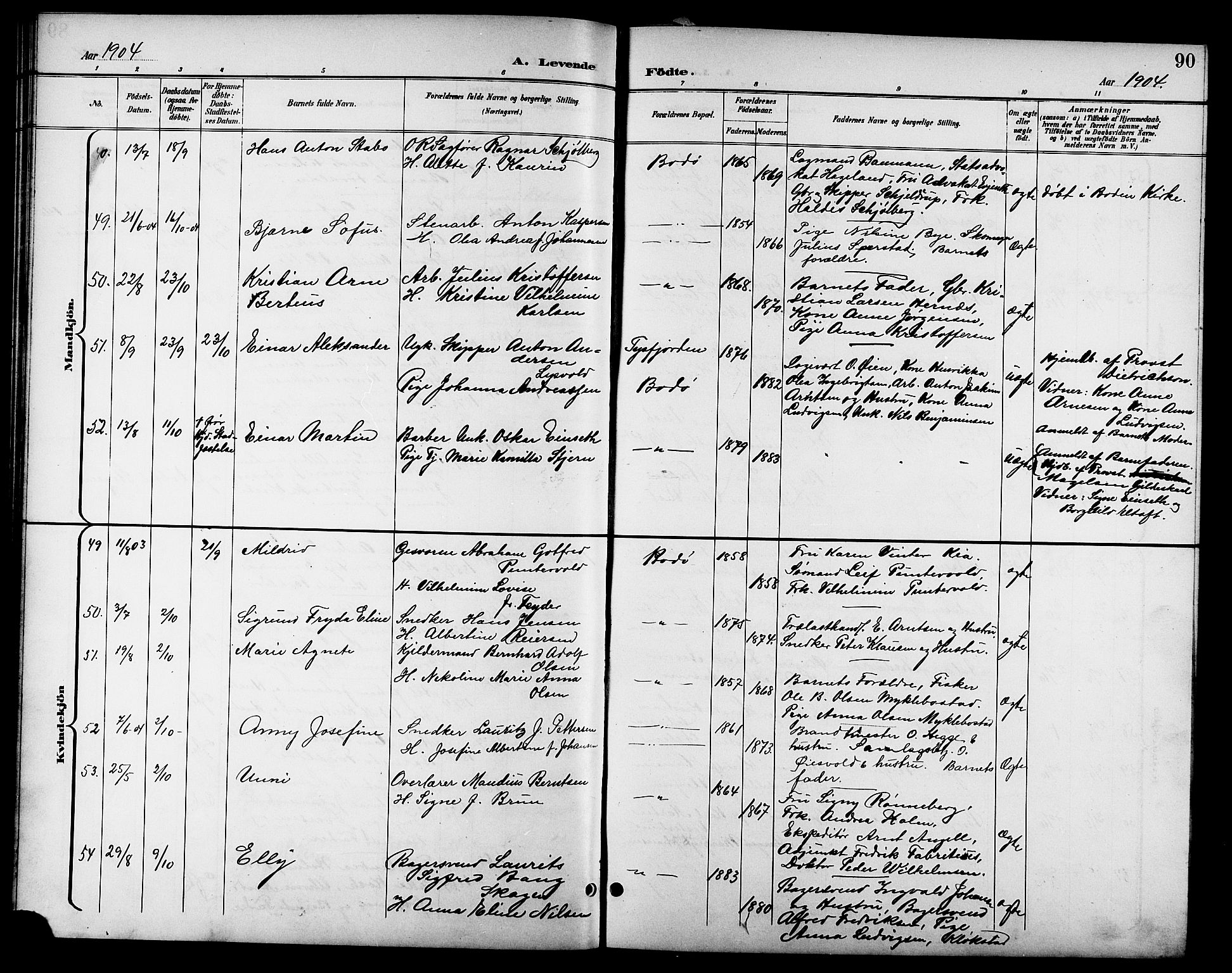 Ministerialprotokoller, klokkerbøker og fødselsregistre - Nordland, AV/SAT-A-1459/801/L0033: Parish register (copy) no. 801C08, 1898-1910, p. 90