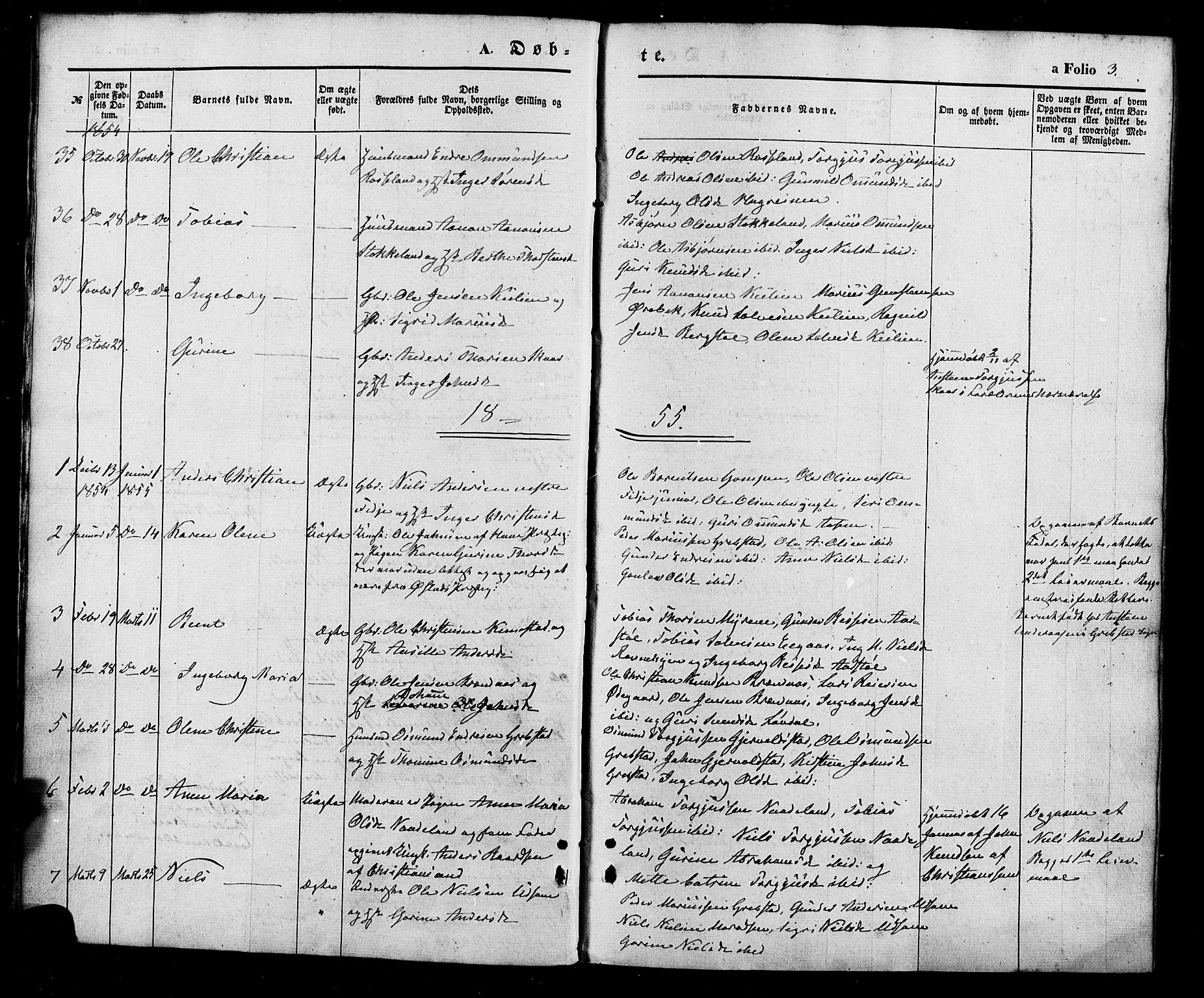 Søgne sokneprestkontor, AV/SAK-1111-0037/F/Fa/Faa/L0002: Parish register (official) no. A 2, 1854-1882, p. 3