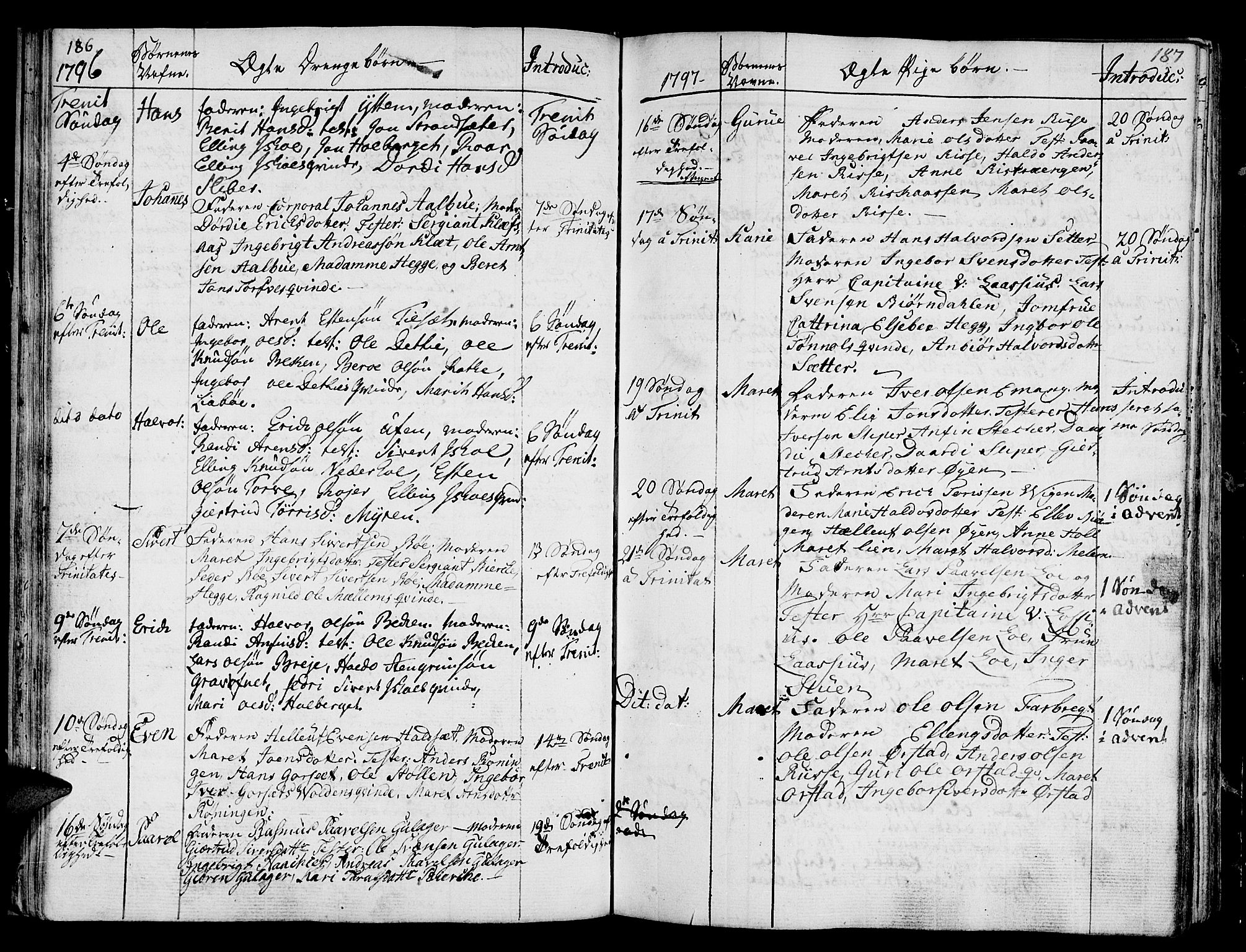 Ministerialprotokoller, klokkerbøker og fødselsregistre - Sør-Trøndelag, SAT/A-1456/678/L0893: Parish register (official) no. 678A03, 1792-1805, p. 186-187