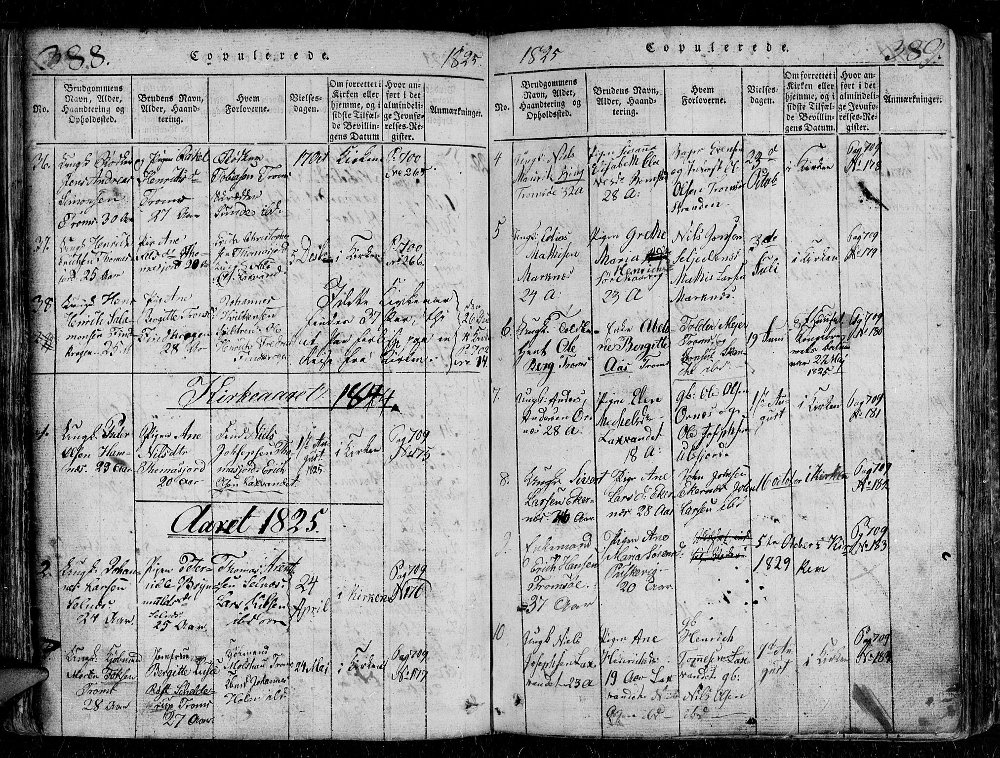 Tromsø sokneprestkontor/stiftsprosti/domprosti, SATØ/S-1343/G/Gb/L0001klokker: Parish register (copy) no. 1, 1821-1833, p. 388-389