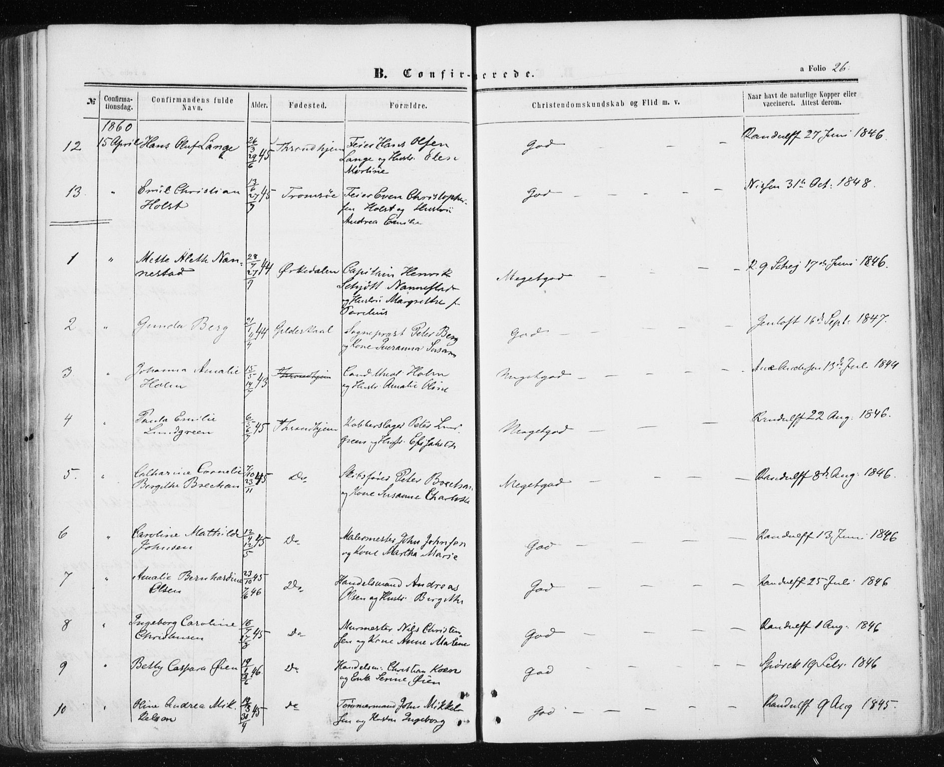 Ministerialprotokoller, klokkerbøker og fødselsregistre - Sør-Trøndelag, SAT/A-1456/601/L0053: Parish register (official) no. 601A21, 1857-1865, p. 26
