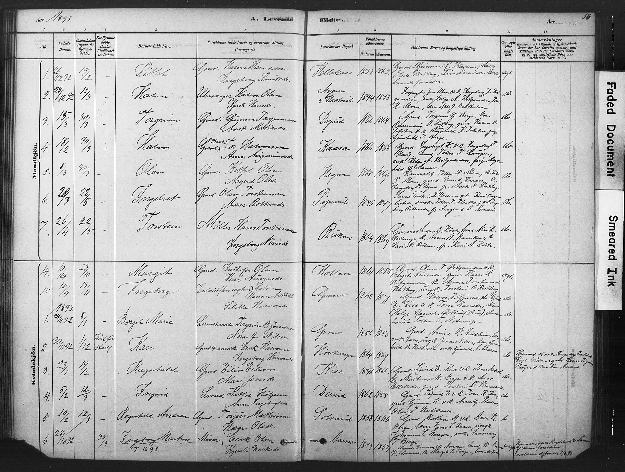 Sauherad kirkebøker, AV/SAKO-A-298/F/Fb/L0002: Parish register (official) no. II 2, 1878-1901, p. 56