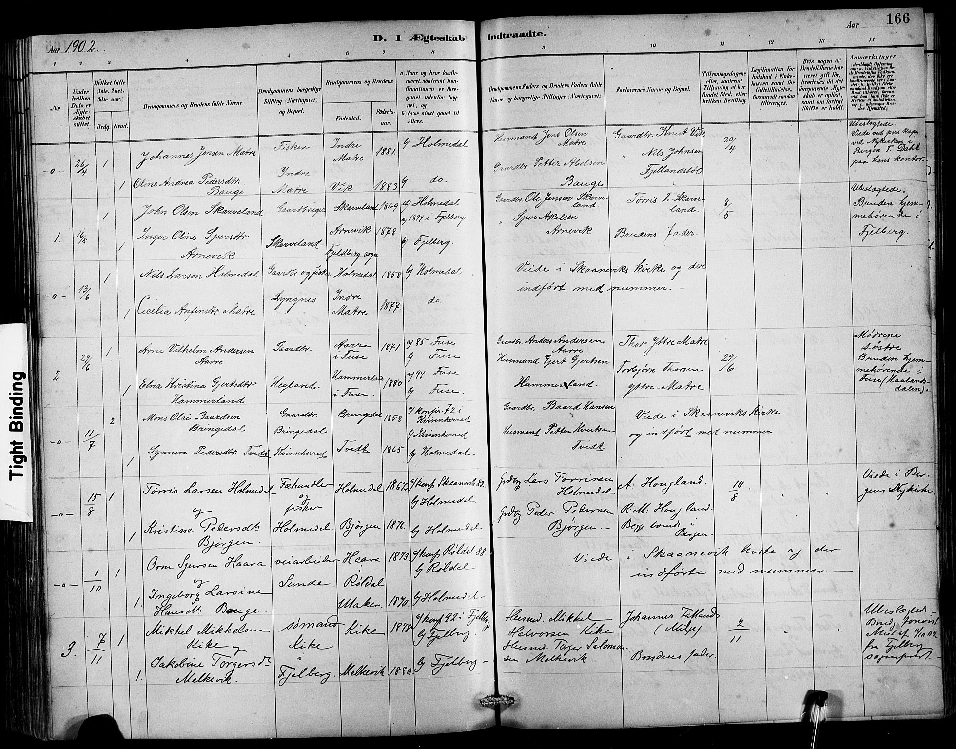 Husnes Sokneprestembete, SAB/A-75901/H/Hab: Parish register (copy) no. B 2, 1884-1914, p. 166