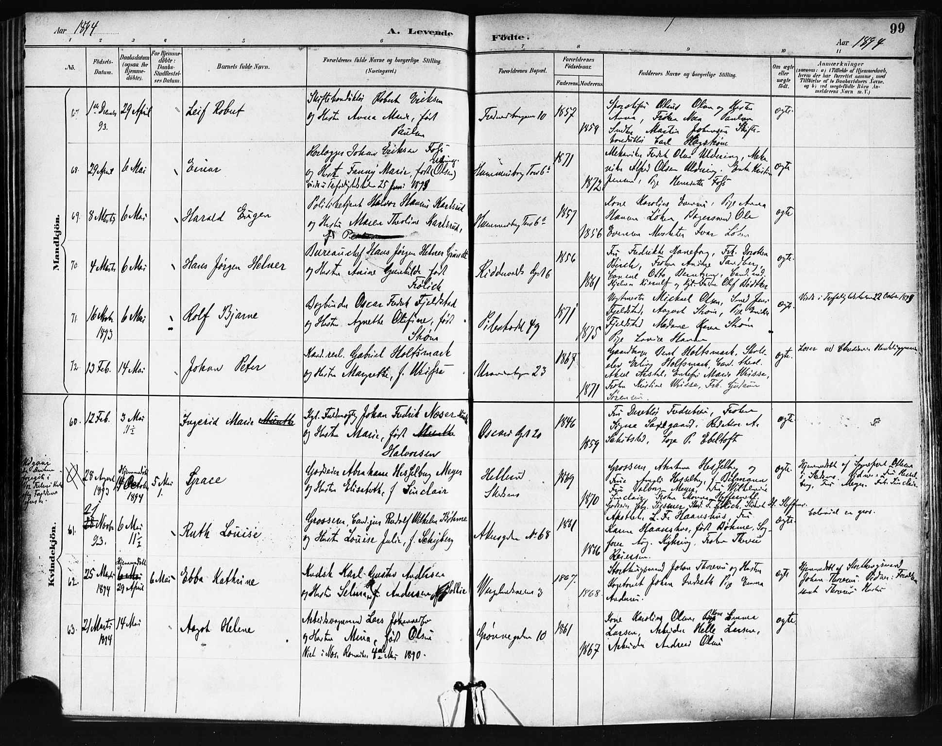 Trefoldighet prestekontor Kirkebøker, AV/SAO-A-10882/F/Fa/L0006: Parish register (official) no. I 6, 1891-1899, p. 99