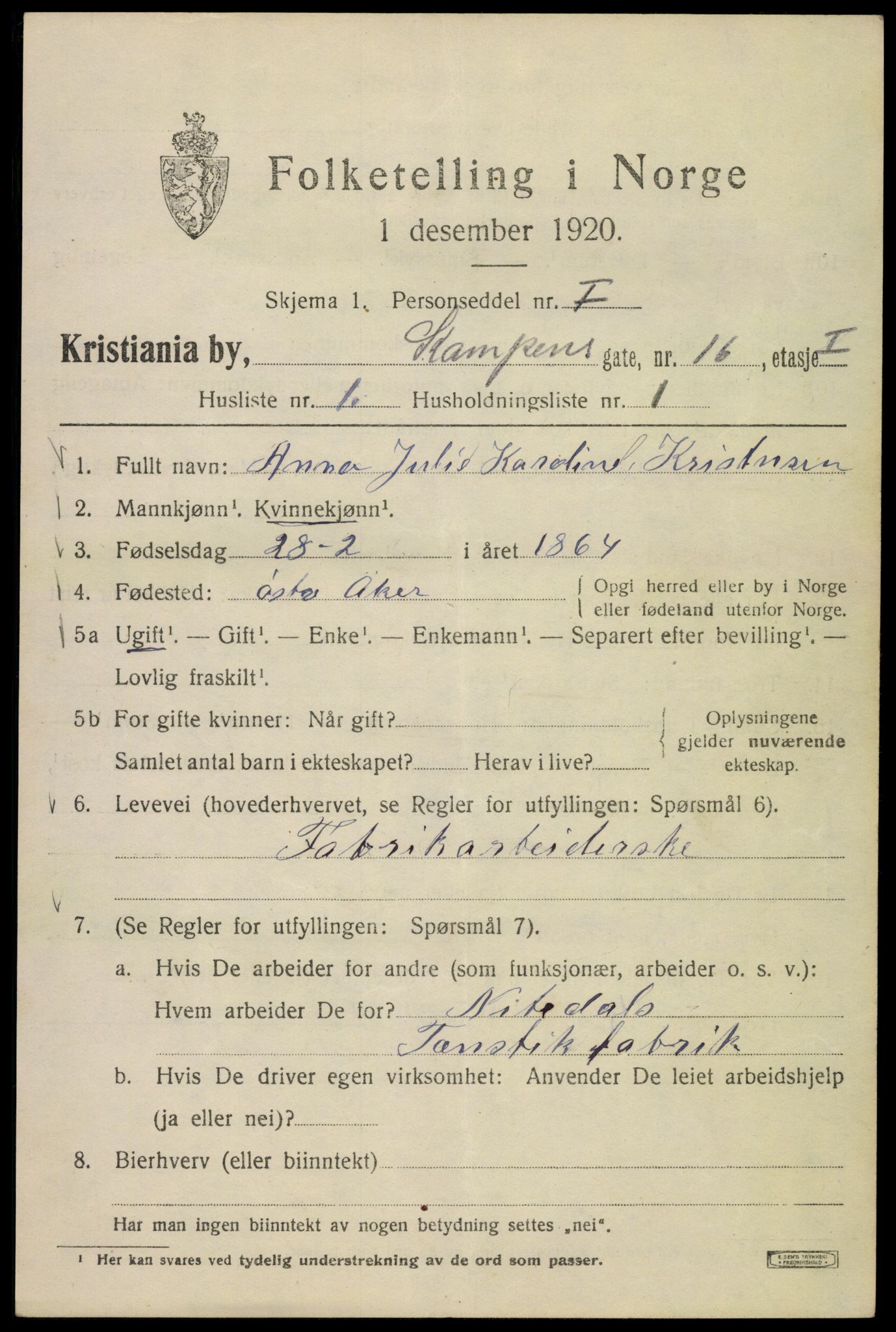 SAO, 1920 census for Kristiania, 1920, p. 325995