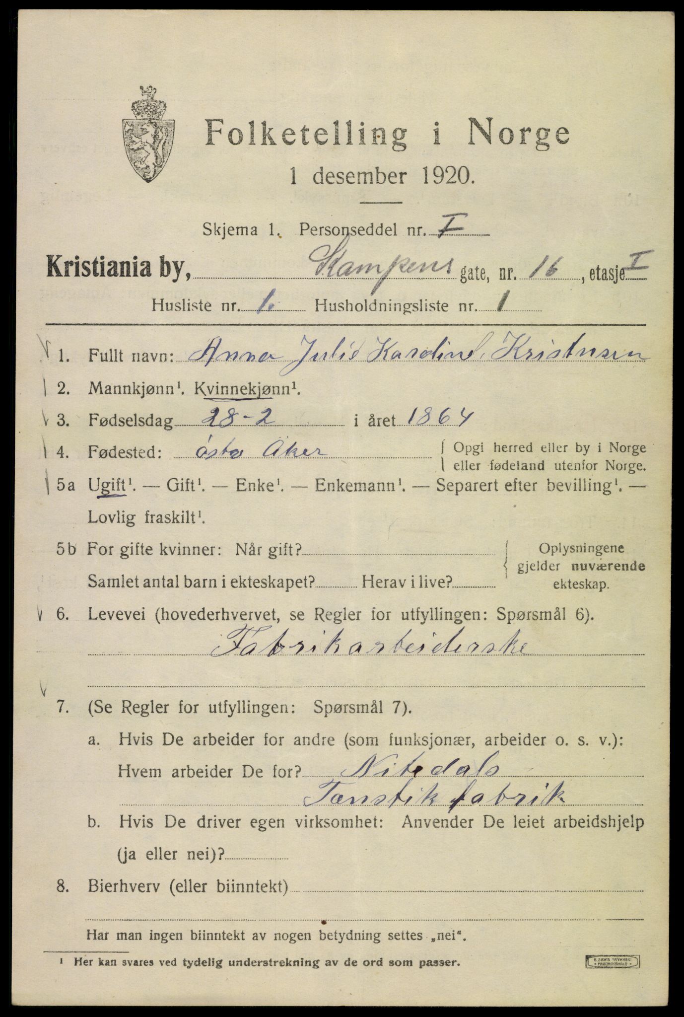 SAO, 1920 census for Kristiania, 1920, p. 325995