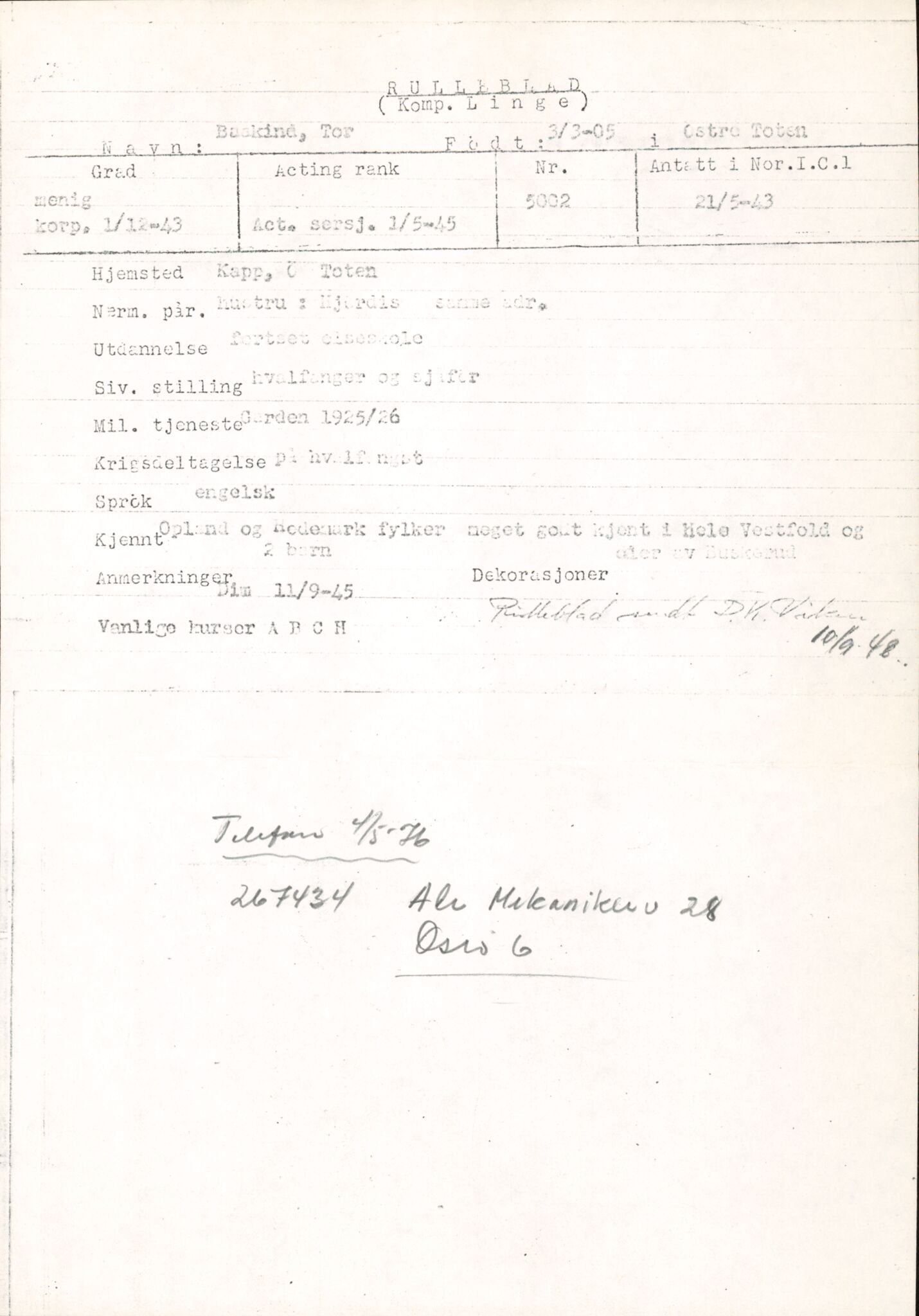 Forsvaret, Forsvarets overkommando/Luftforsvarsstaben, AV/RA-RAFA-4079/P/Pa/L0013: Personellmapper, 1905, p. 6