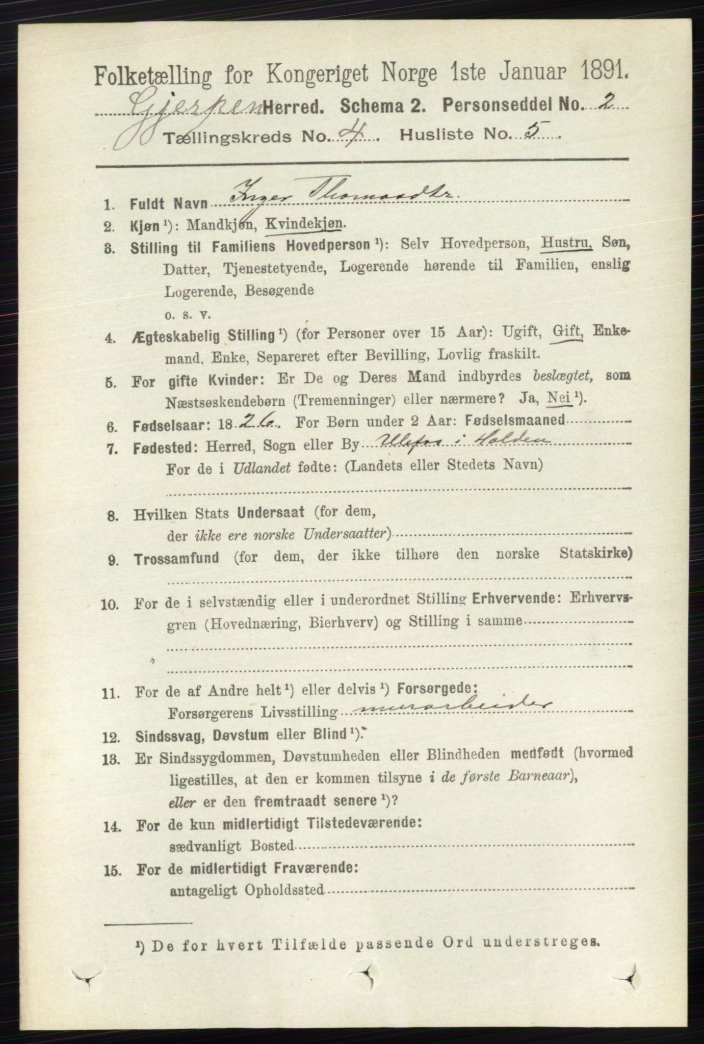 RA, 1891 census for 0812 Gjerpen, 1891, p. 1975
