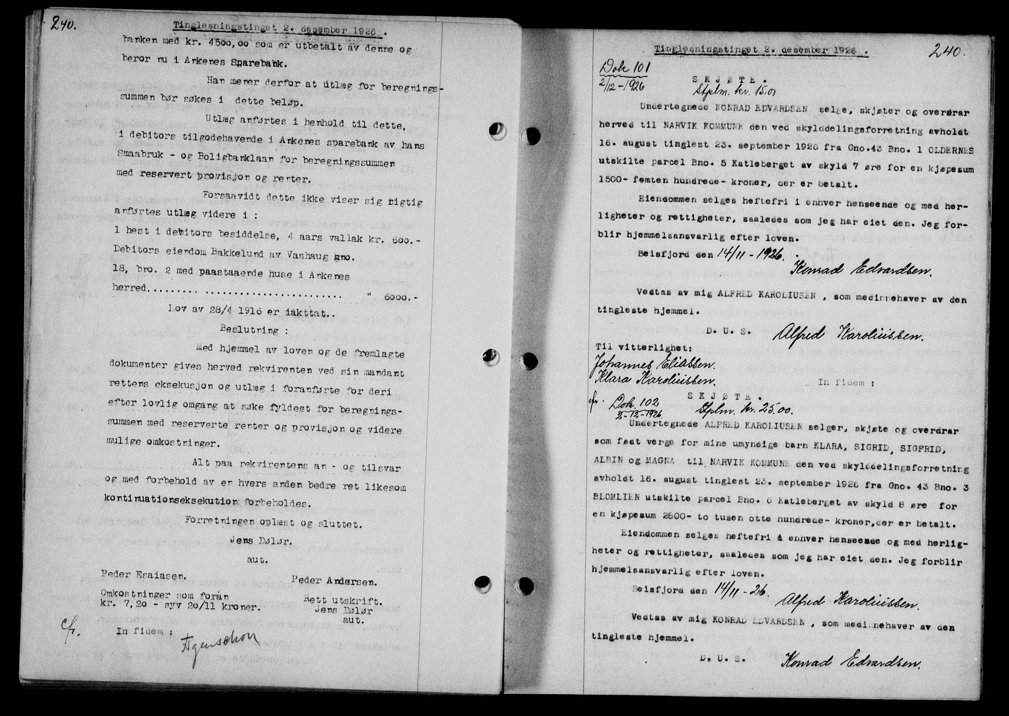 Steigen og Ofoten sorenskriveri, SAT/A-0030/1/2/2C/L0014: Mortgage book no. 13 og 15, 1926-1927, Deed date: 02.12.1926
