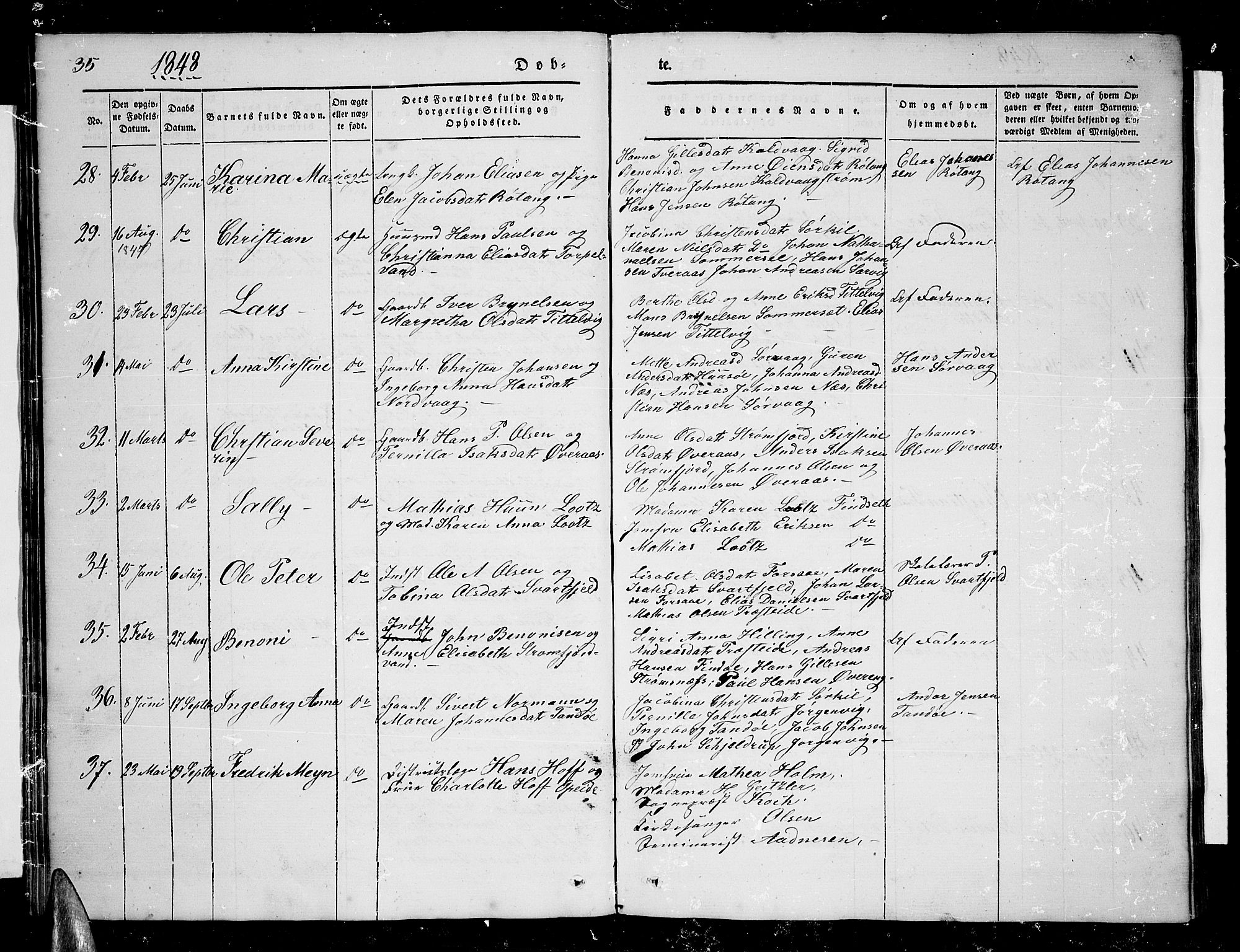 Ministerialprotokoller, klokkerbøker og fødselsregistre - Nordland, AV/SAT-A-1459/859/L0856: Parish register (copy) no. 859C02, 1843-1854, p. 35