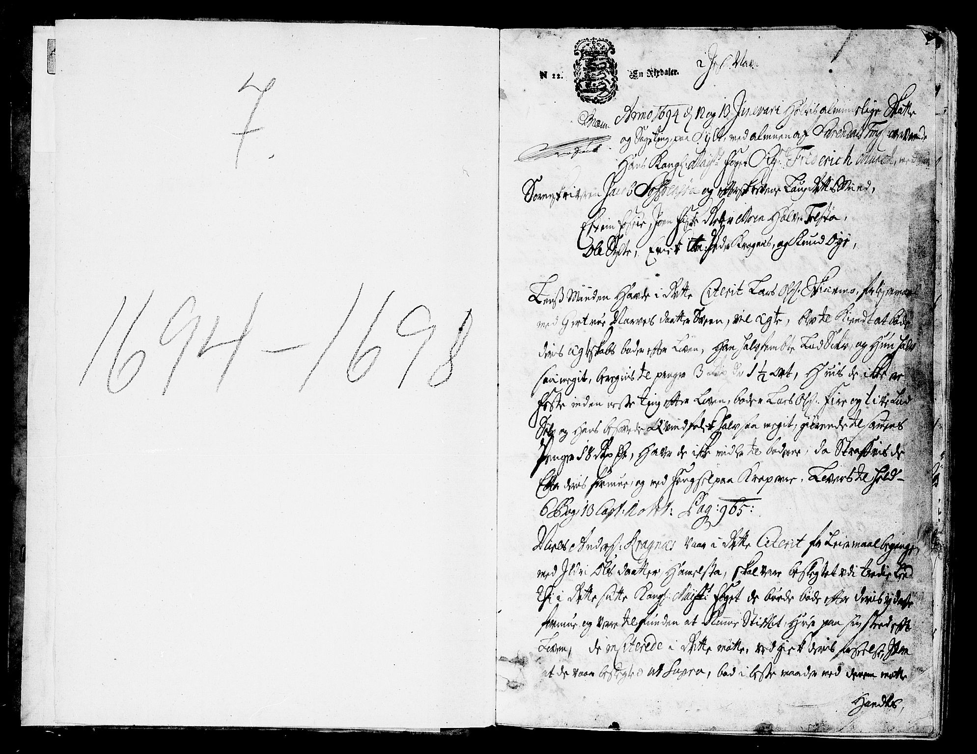 Nordmøre sorenskriveri, SAT/A-4132/1/1/1A/L0007: Tingbok nr. 7, 1694-1698, p. 1