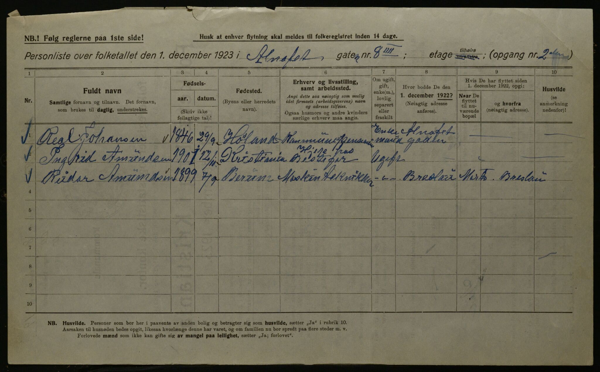 OBA, Municipal Census 1923 for Kristiania, 1923, p. 1412