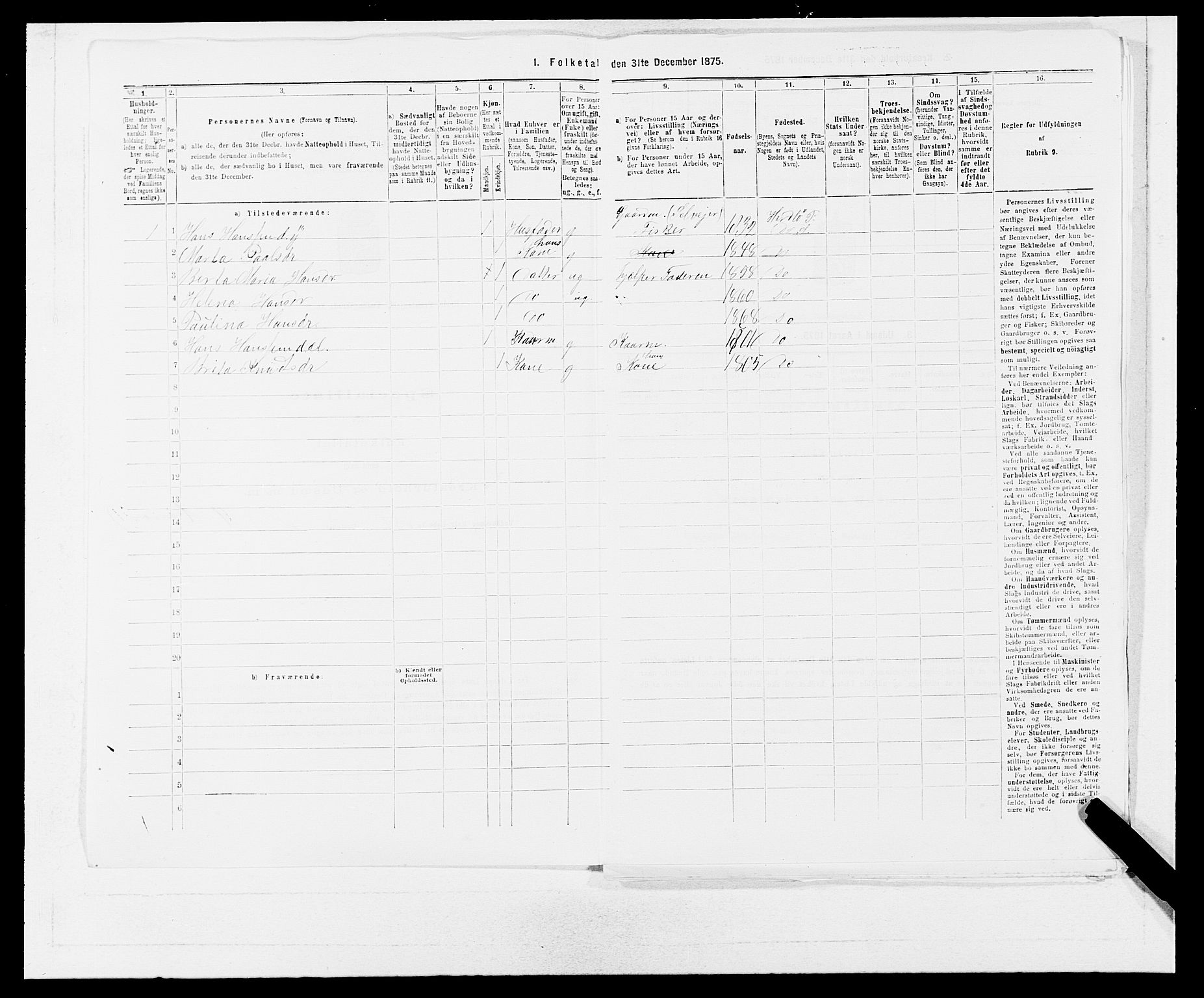 SAB, 1875 census for 1258P Herdla, 1875, p. 742