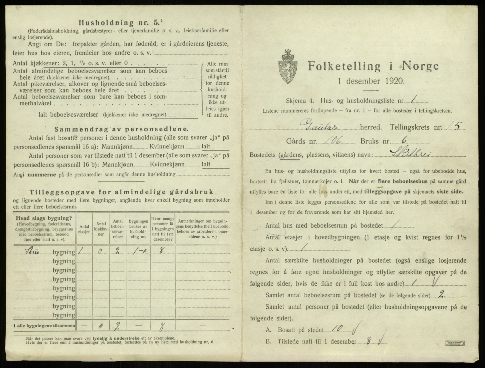 SAB, 1920 census for Gaular, 1920, p. 1066