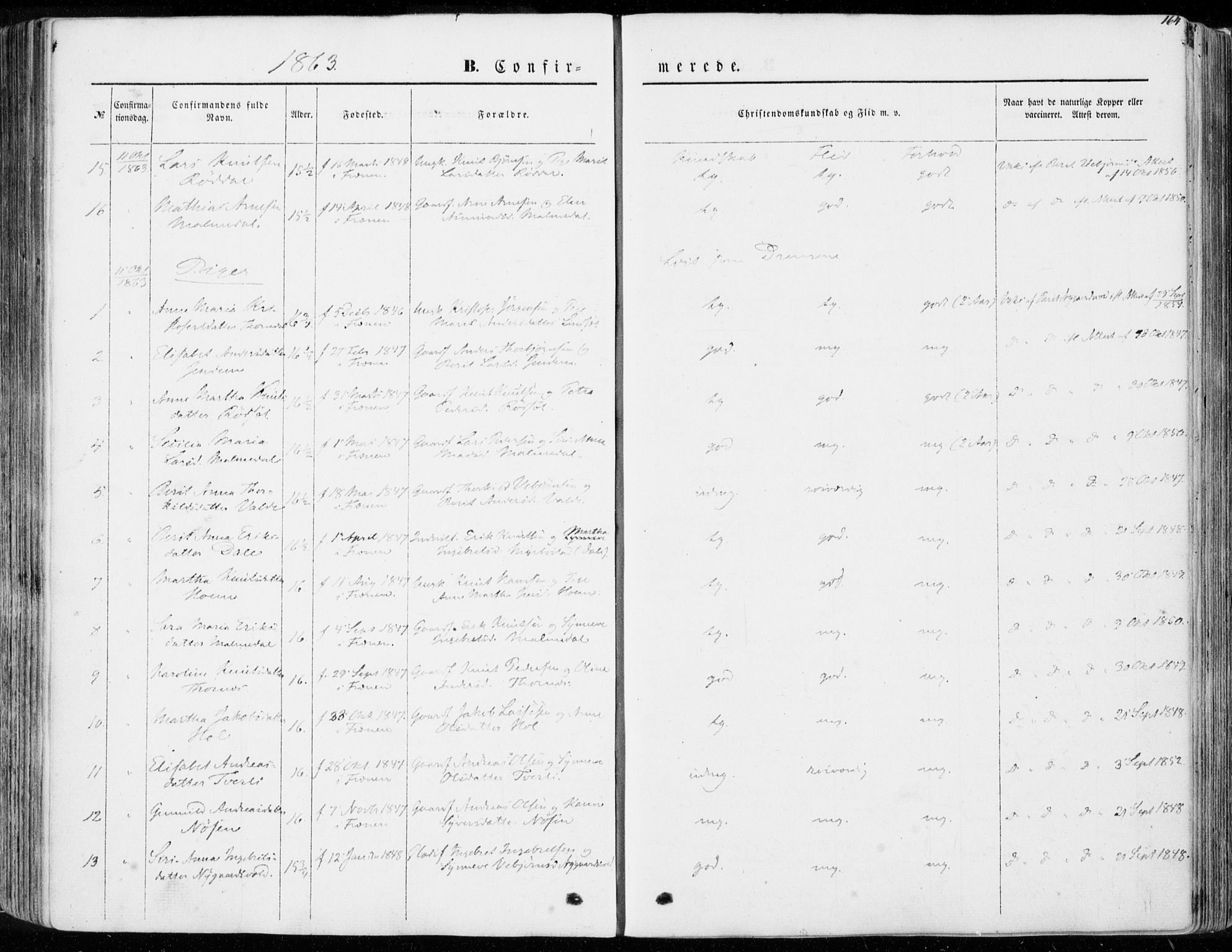 Ministerialprotokoller, klokkerbøker og fødselsregistre - Møre og Romsdal, AV/SAT-A-1454/565/L0748: Parish register (official) no. 565A02, 1845-1872, p. 164