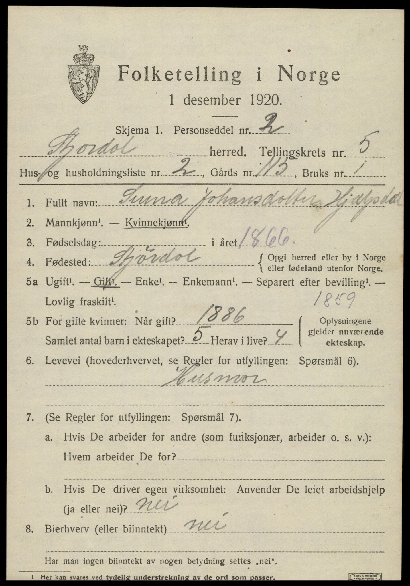 SAT, 1920 census for Stjørdal, 1920, p. 6004