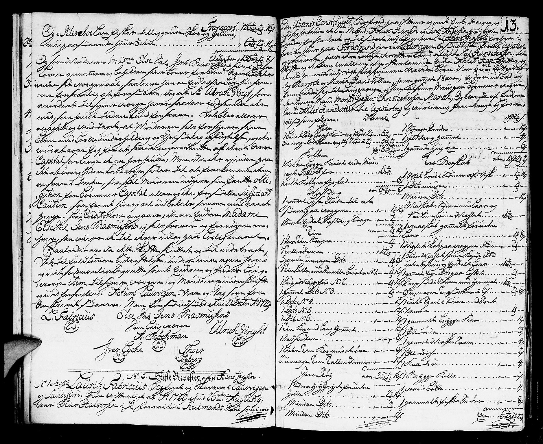Larvik byfogd, AV/SAKO-A-218/H/Hb/Hba/L0007: Skifteprotokoll, 1729-1736, p. 12b-13a