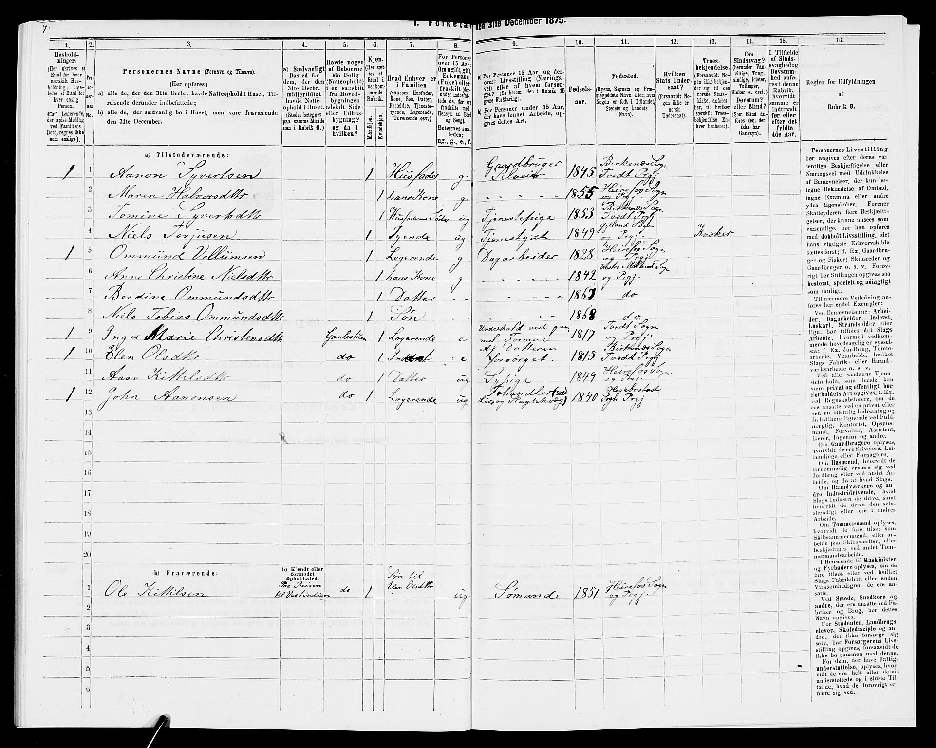 SAK, 1875 census for 0933P Herefoss, 1875, p. 184