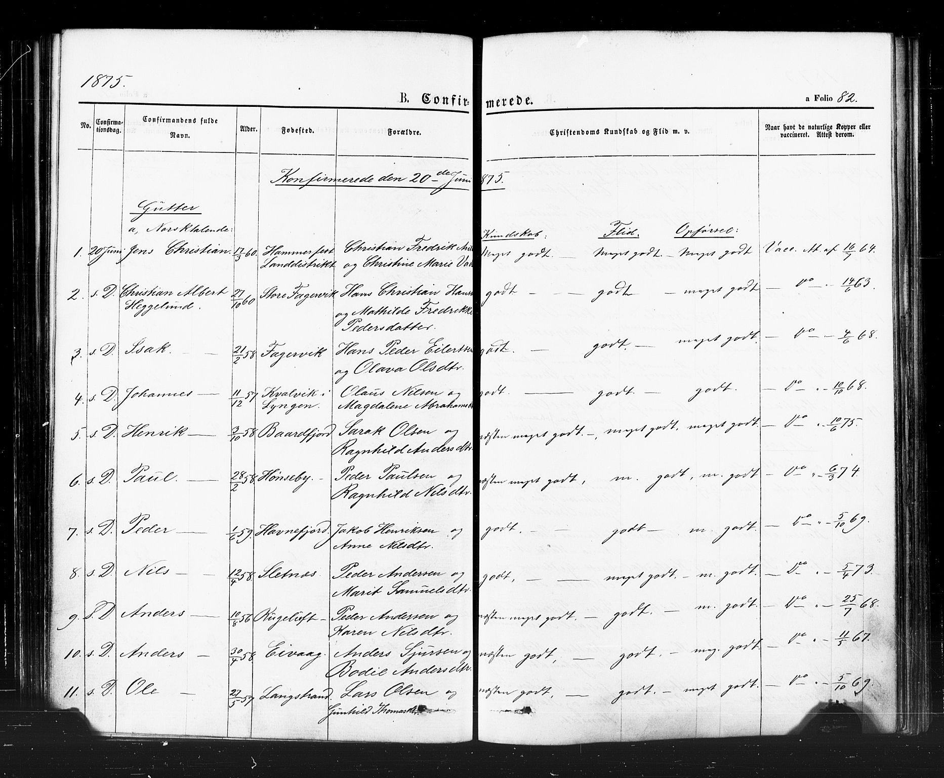 Hammerfest sokneprestkontor, SATØ/S-1347/H/Ha/L0007.kirke: Parish register (official) no. 7, 1869-1884, p. 82