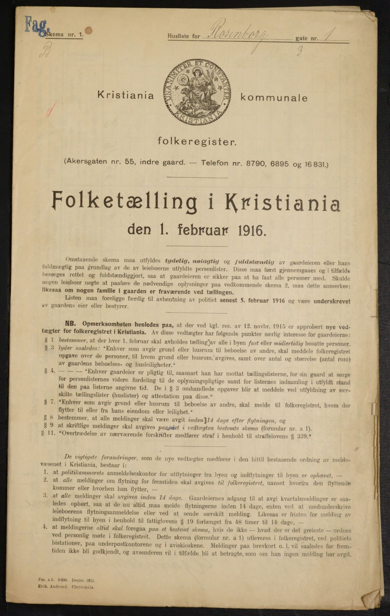 OBA, Municipal Census 1916 for Kristiania, 1916, p. 85543