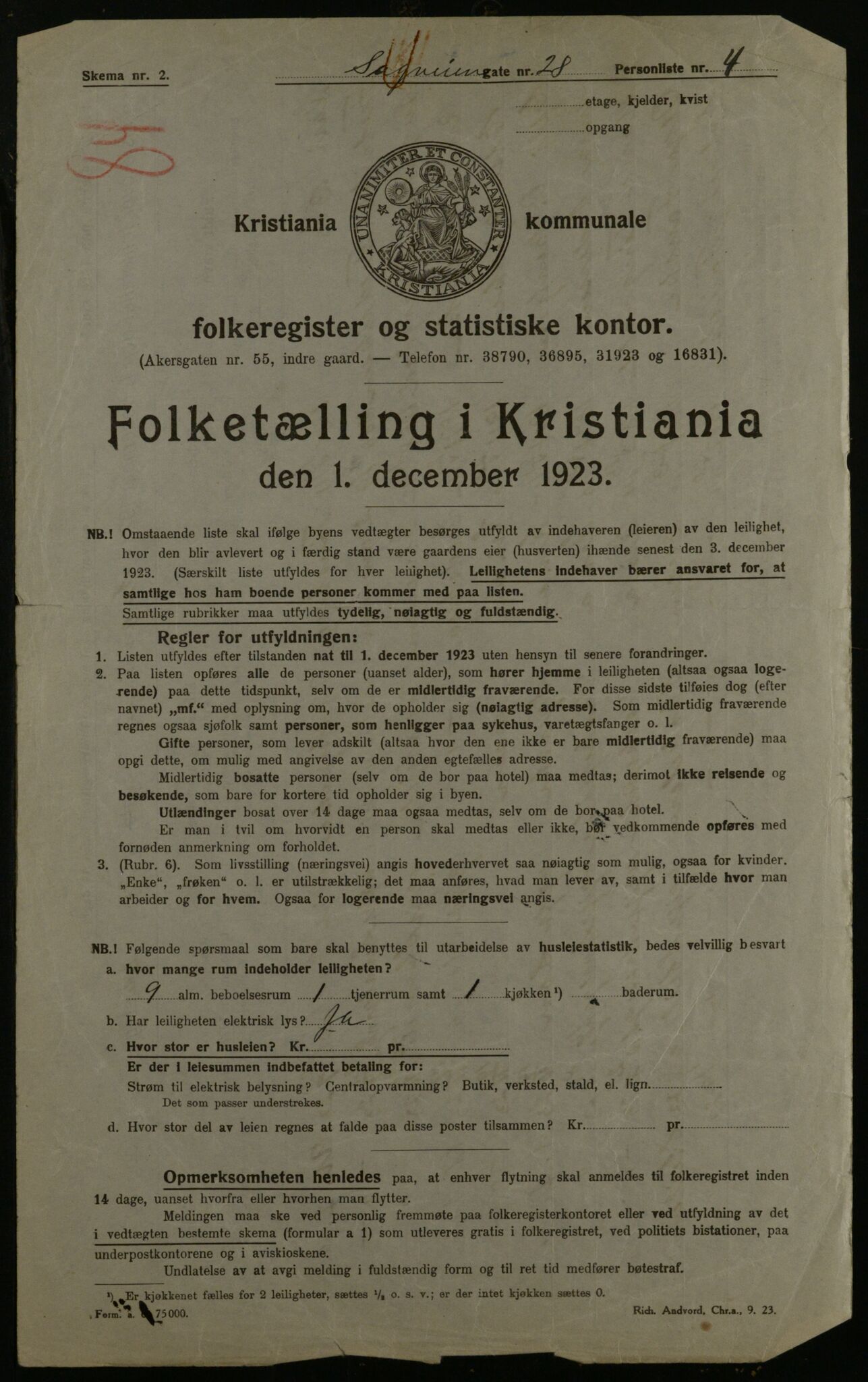 OBA, Municipal Census 1923 for Kristiania, 1923, p. 95810