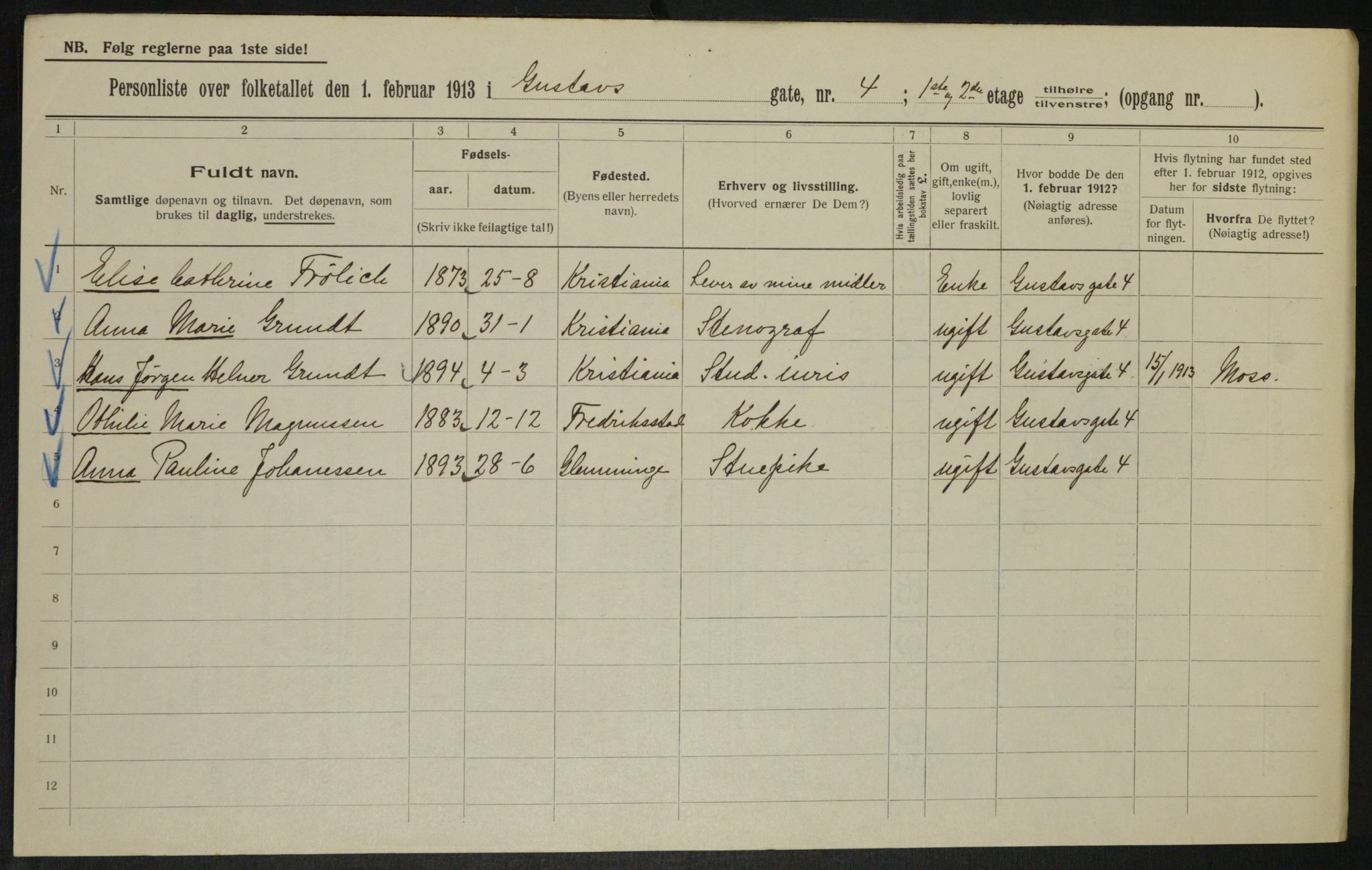 OBA, Municipal Census 1913 for Kristiania, 1913, p. 32518