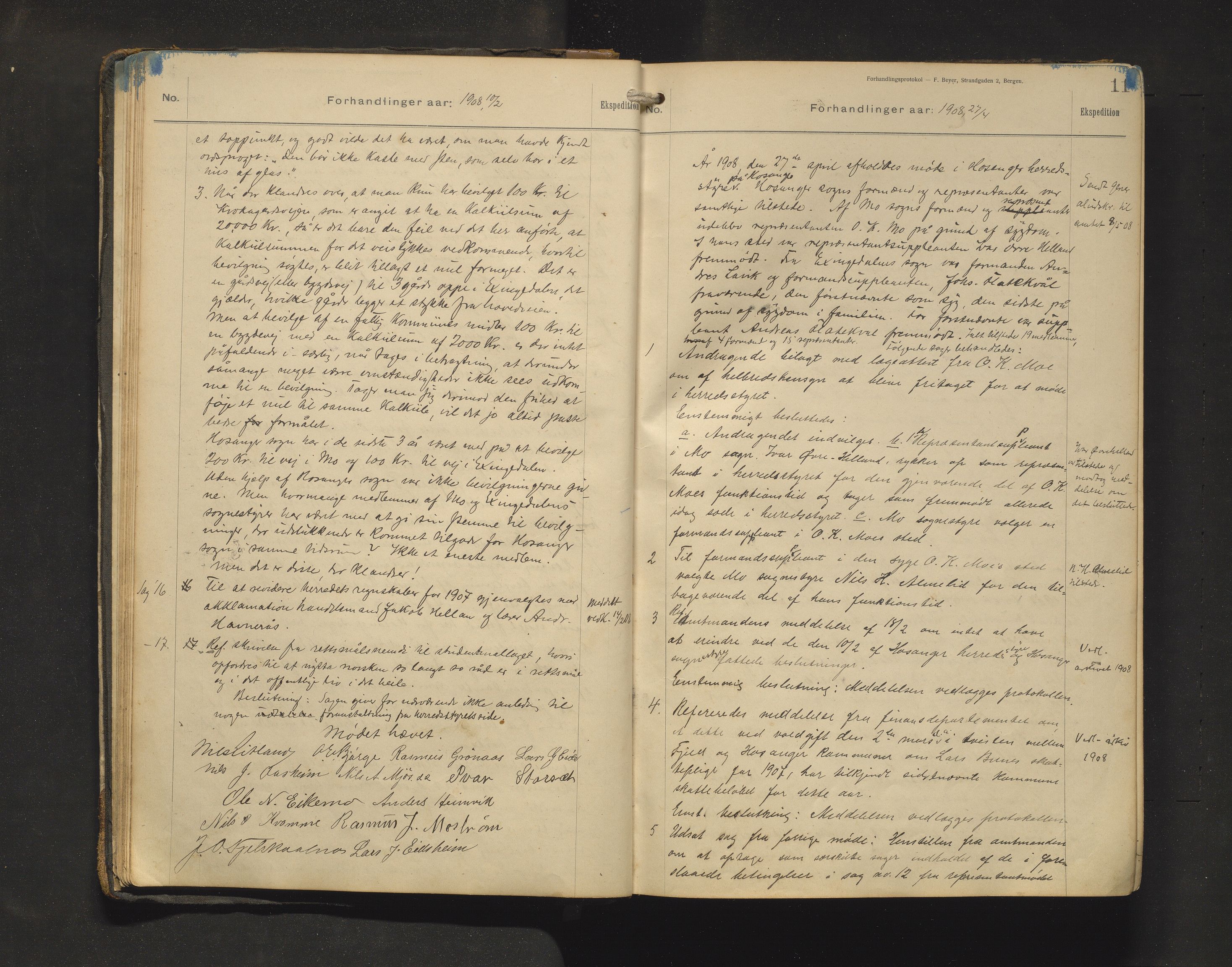 Hosanger kommune. Formannskapet, IKAH/1253a-021/A/Aa/L0004: Møtebok for Hosanger formannskap og heradsstyre , 1907-1917, p. 11