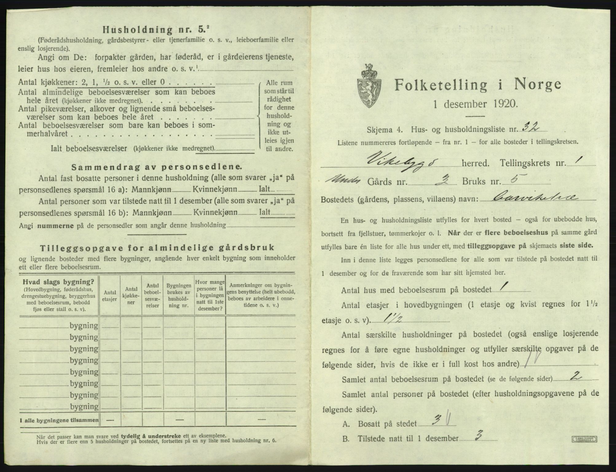 SAB, 1920 census for Vikebygd, 1920, p. 94