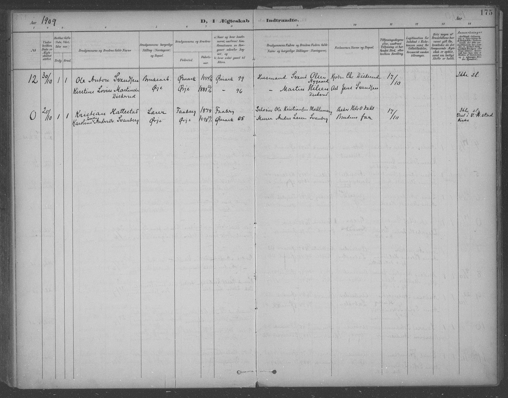 Aremark prestekontor Kirkebøker, SAO/A-10899/F/Fb/L0005: Parish register (official) no. II 5, 1895-1919, p. 175