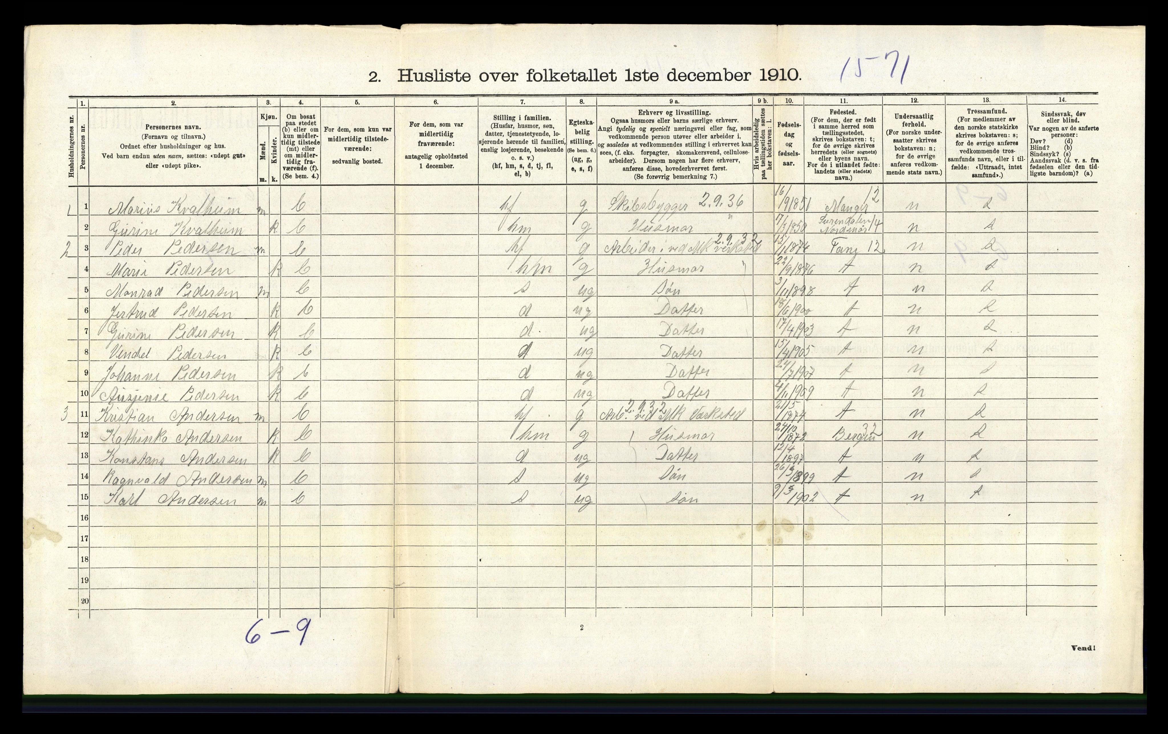 RA, 1910 census for Årstad, 1910, p. 1057