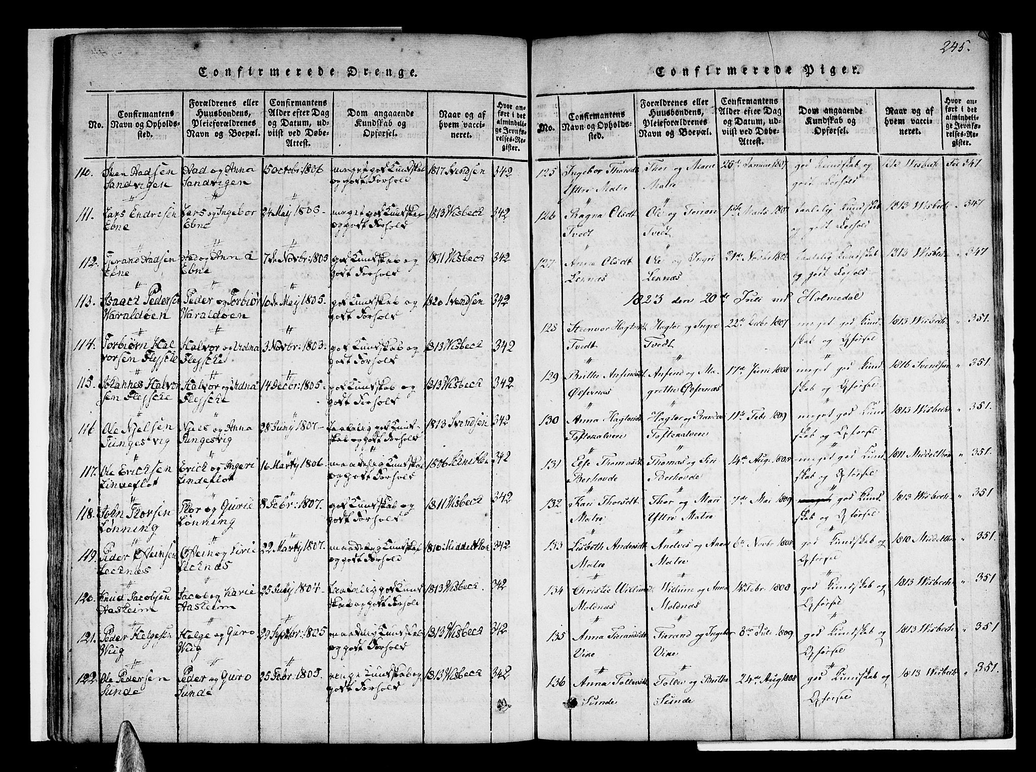 Skånevik sokneprestembete, AV/SAB-A-77801/H/Haa: Parish register (official) no. A 3, 1815-1828, p. 245