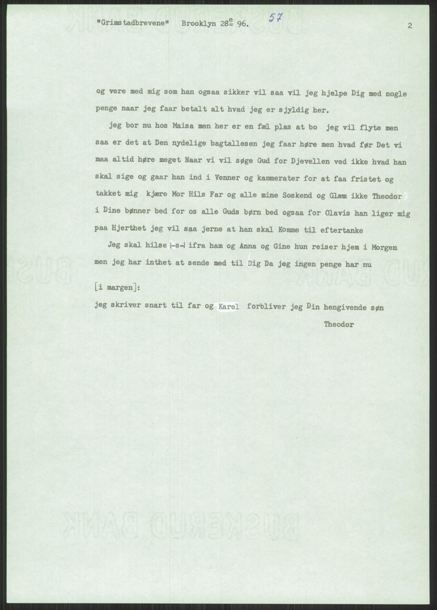 Samlinger til kildeutgivelse, Amerikabrevene, AV/RA-EA-4057/F/L0025: Innlån fra Aust-Agder: Aust-Agder-Arkivet, Grimstadbrevene, 1838-1914, p. 585