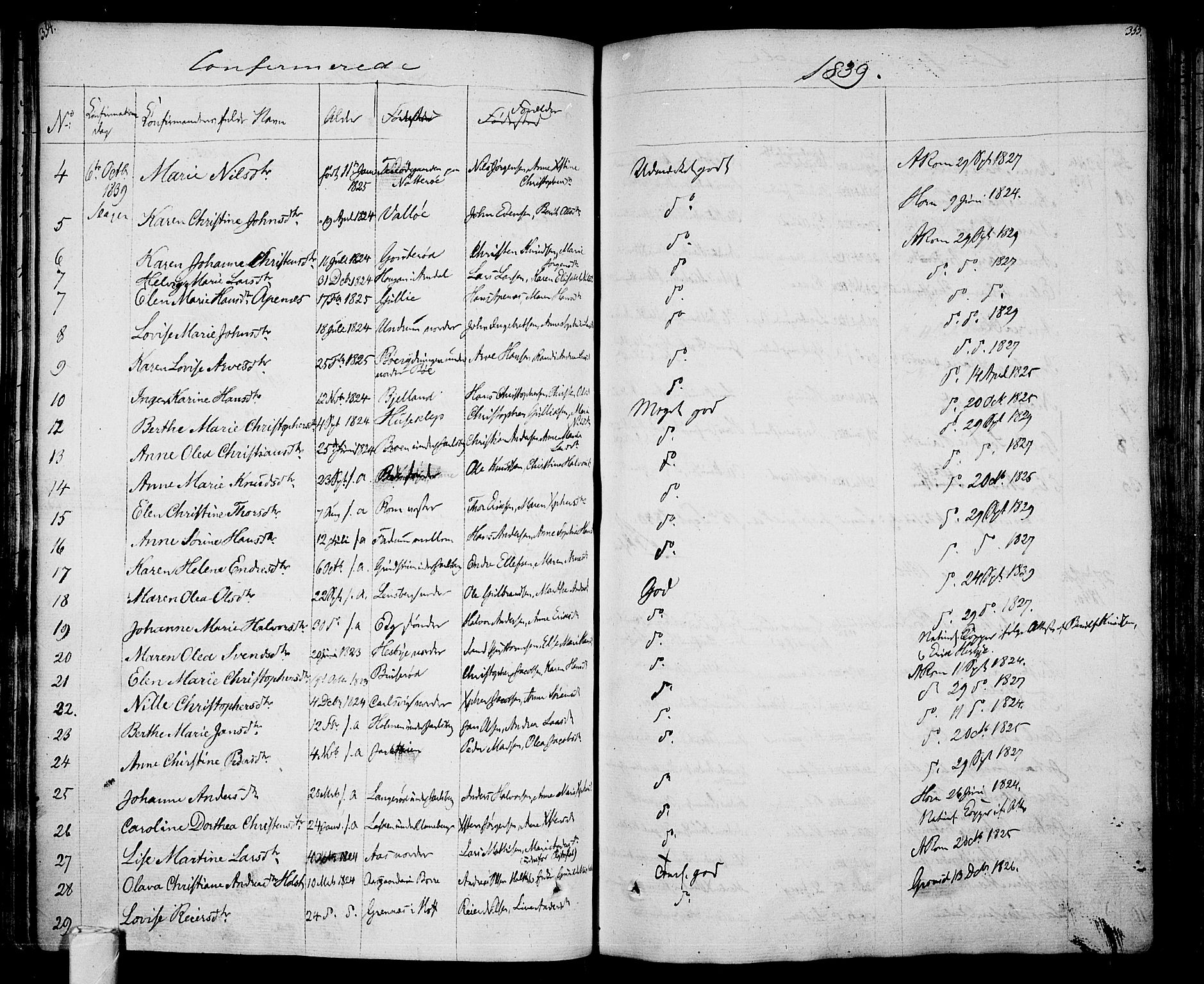 Sem kirkebøker, AV/SAKO-A-5/F/Fa/L0005: Parish register (official) no. I 5, 1825-1842, p. 354-355