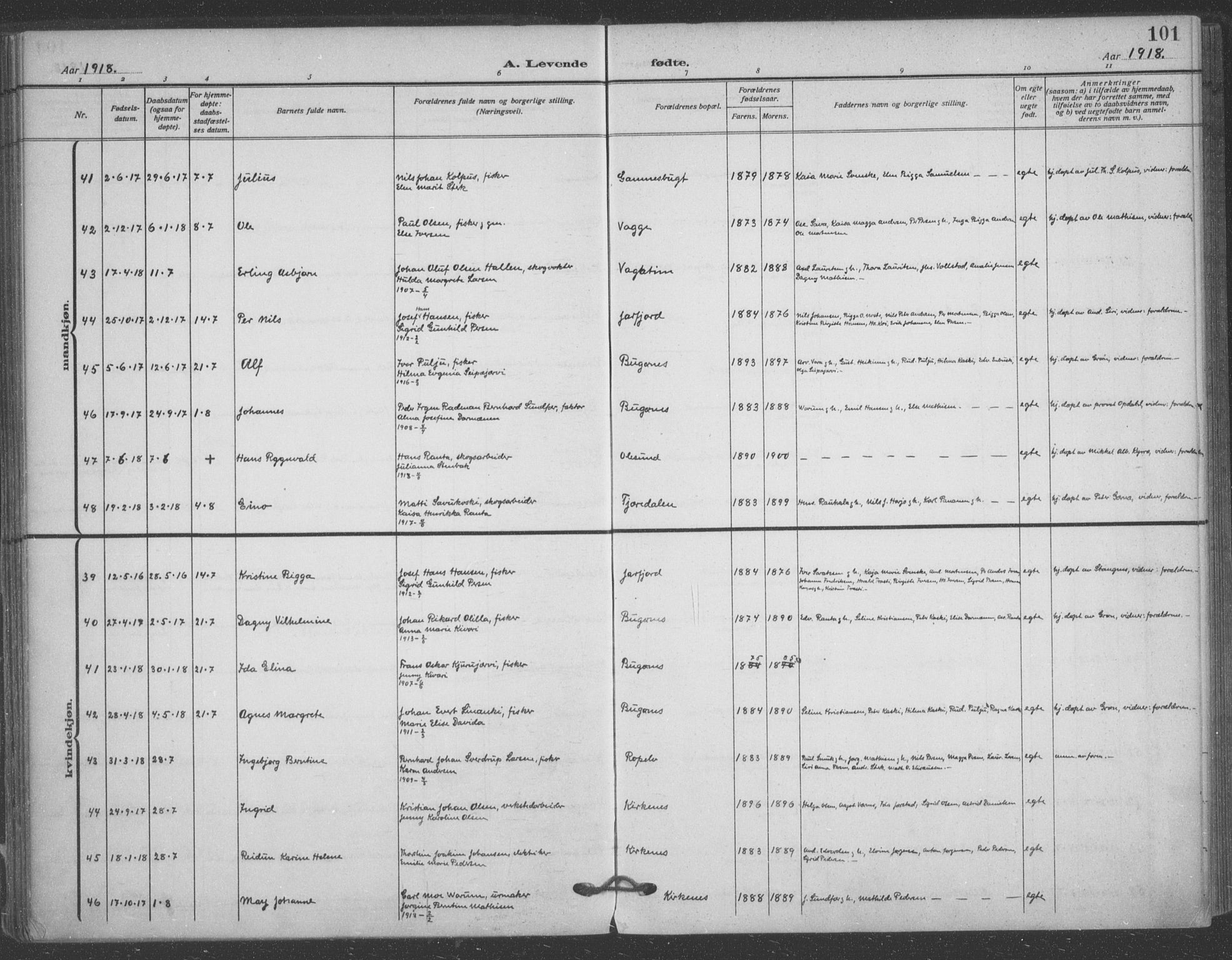 Sør-Varanger sokneprestkontor, AV/SATØ-S-1331/H/Ha/L0005kirke: Parish register (official) no. 5, 1909-1919, p. 101