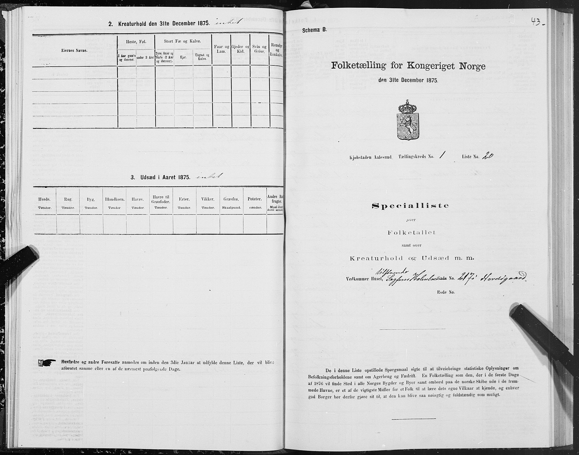 SAT, 1875 census for 1501P Ålesund, 1875, p. 1043