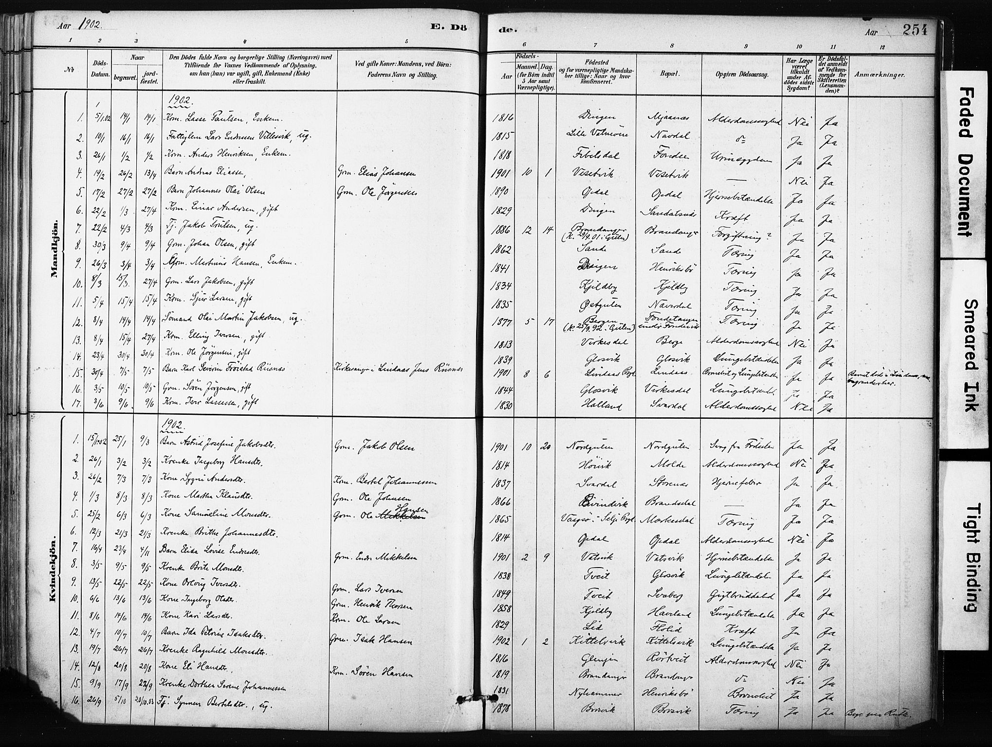 Gulen sokneprestembete, SAB/A-80201/H/Haa/Haab/L0001: Parish register (official) no. B 1, 1881-1905, p. 254