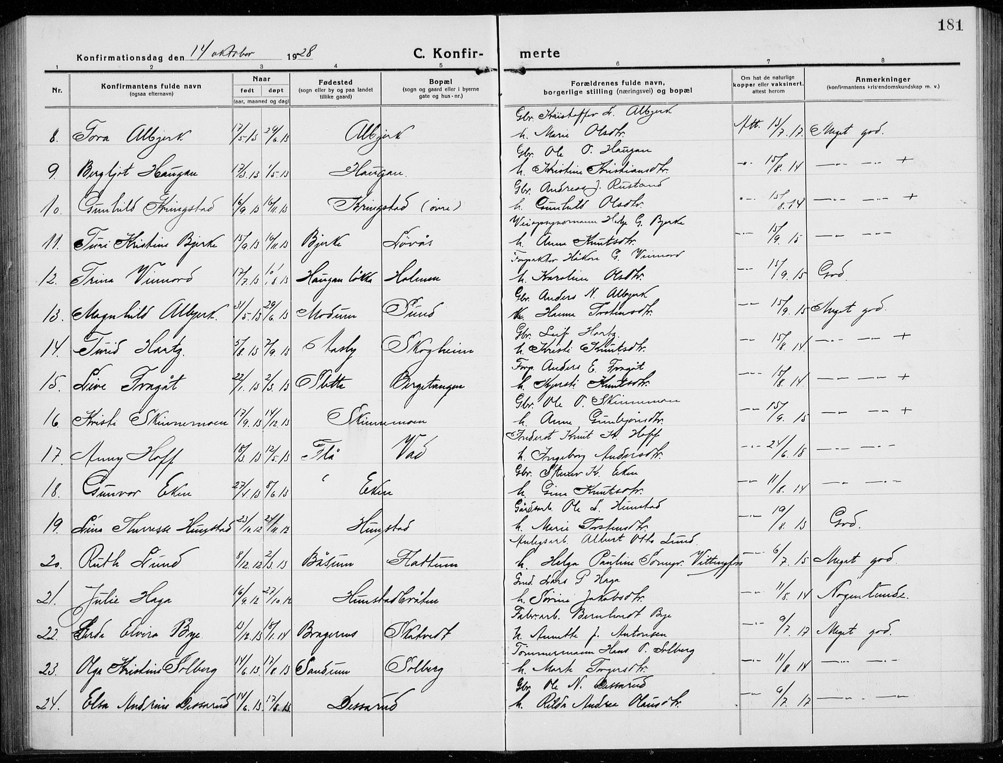 Sigdal kirkebøker, AV/SAKO-A-245/G/Ga/L0007: Parish register (copy) no. I 7, 1917-1935, p. 181