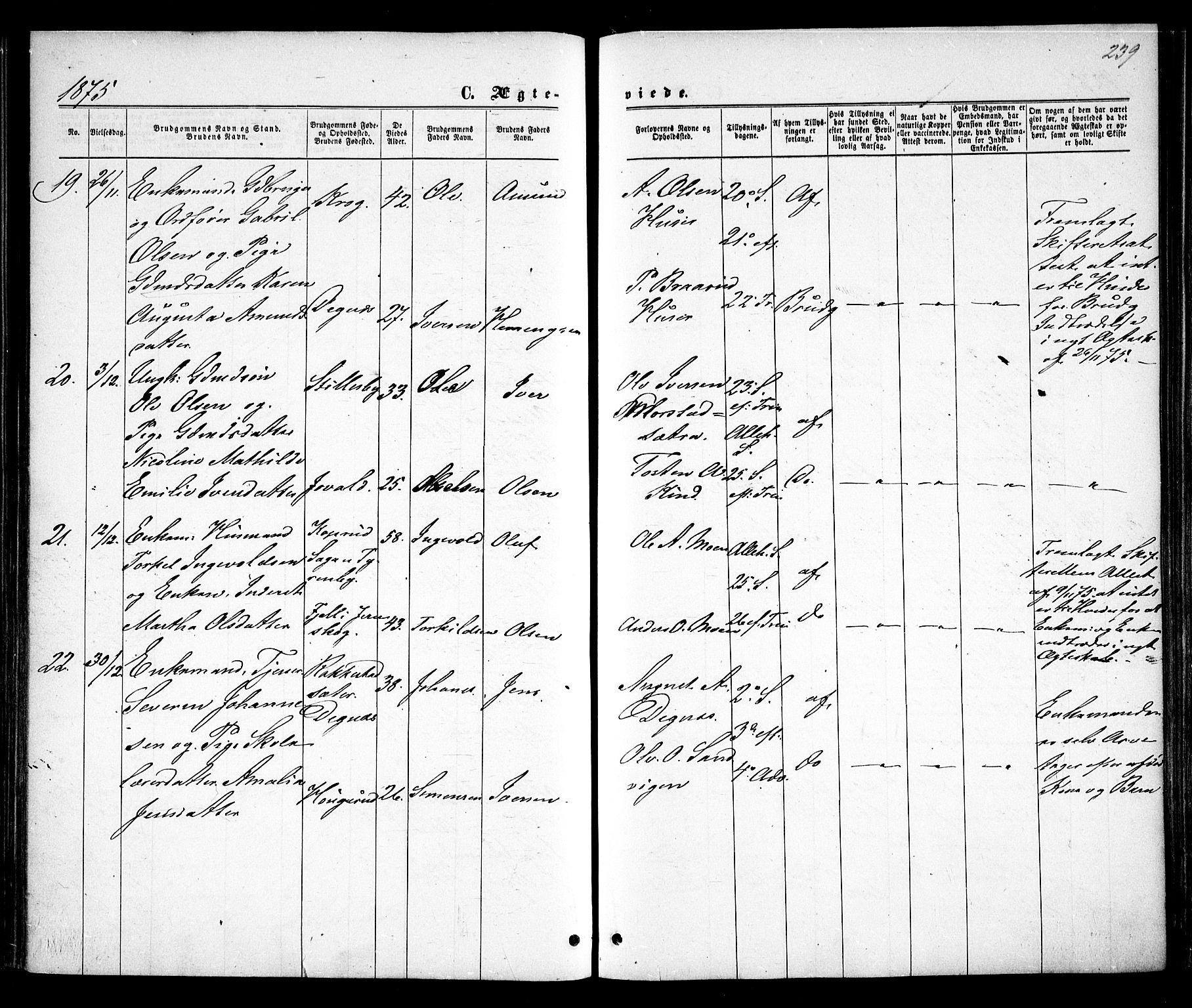 Rødenes prestekontor Kirkebøker, AV/SAO-A-2005/F/Fa/L0008: Parish register (official) no. I 8, 1869-1879, p. 239