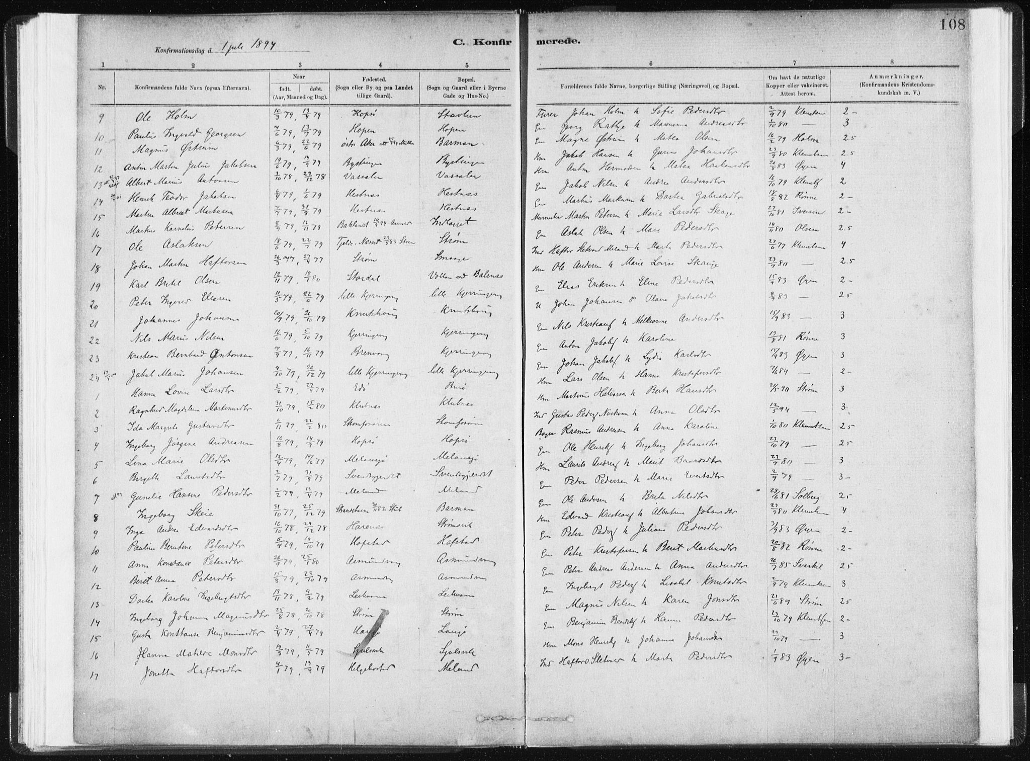 Ministerialprotokoller, klokkerbøker og fødselsregistre - Sør-Trøndelag, SAT/A-1456/634/L0533: Parish register (official) no. 634A09, 1882-1901, p. 108