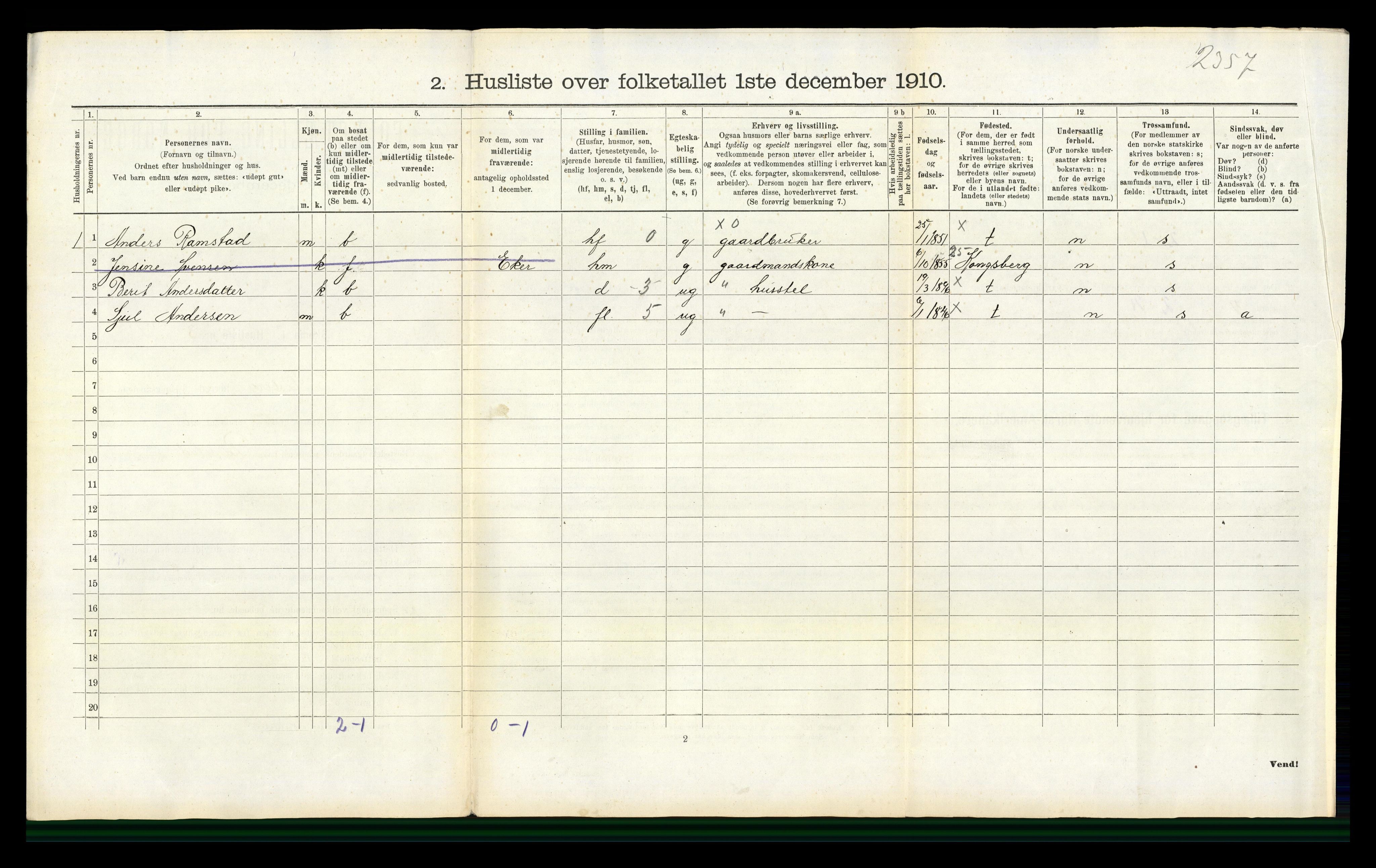 RA, 1910 census for Flesberg, 1910, p. 124