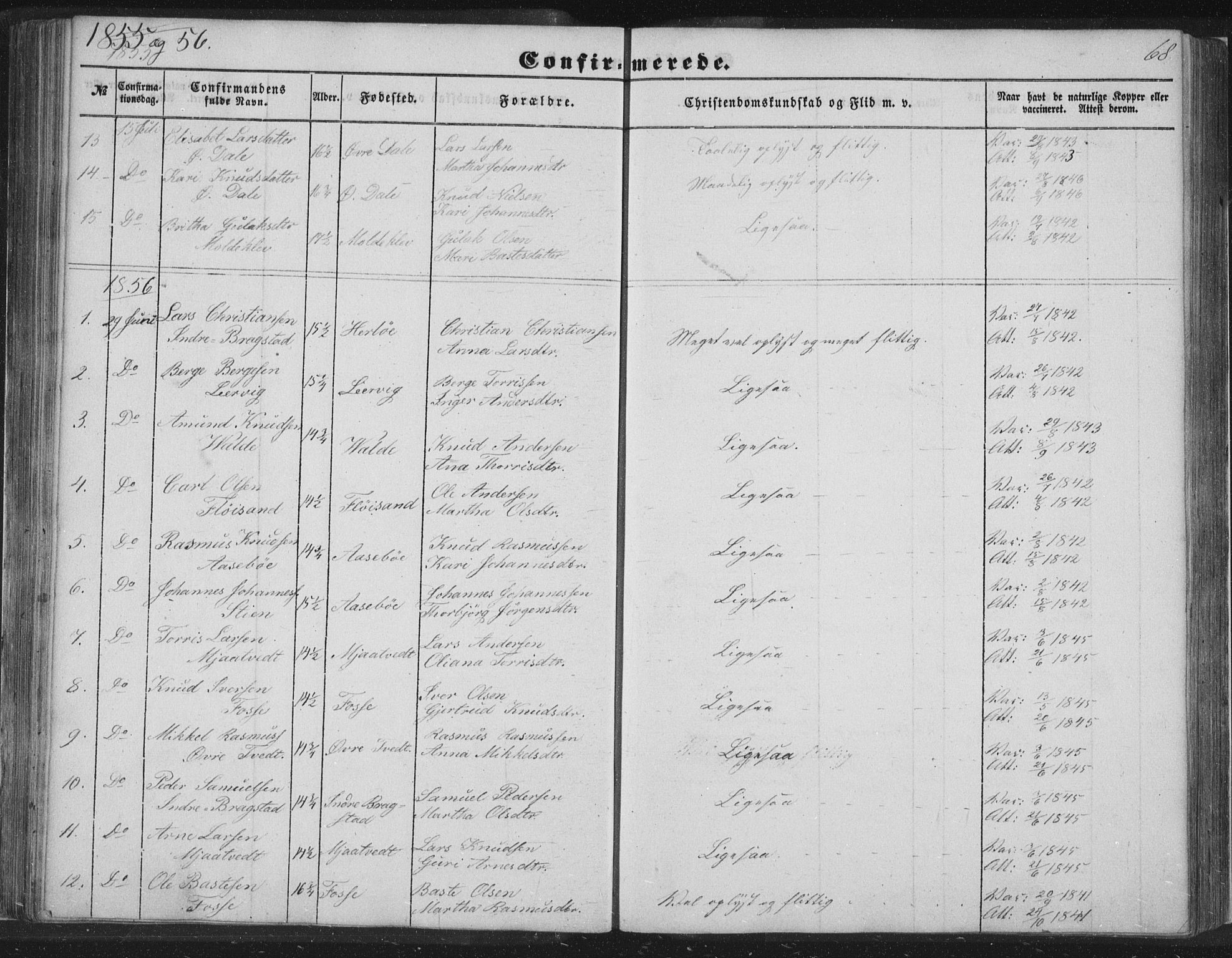Alversund Sokneprestembete, SAB/A-73901/H/Ha/Hab: Parish register (copy) no. C 1, 1851-1866, p. 68