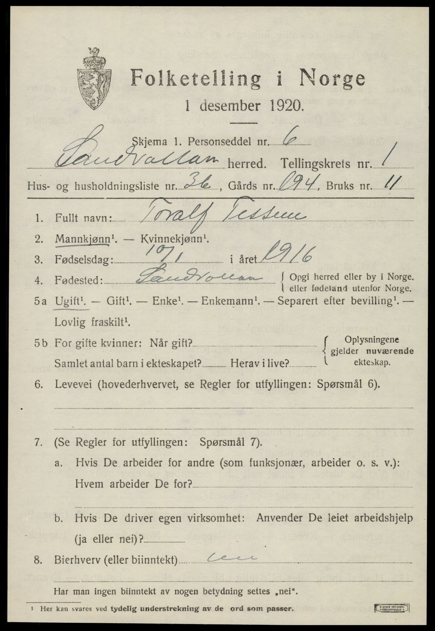 SAT, 1920 census for Sandvollan, 1920, p. 669