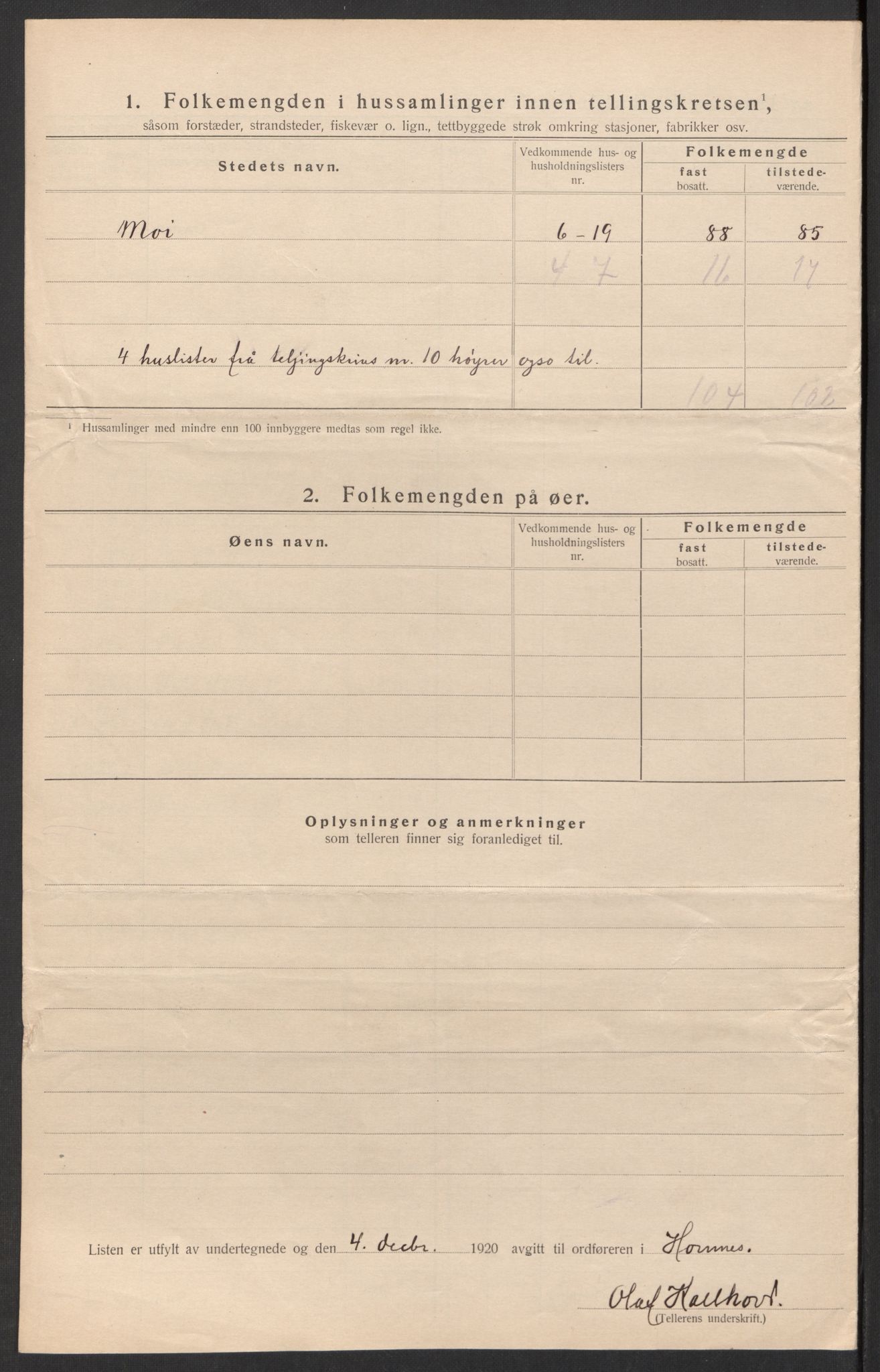 SAK, 1920 census for Hornnes, 1920, p. 43