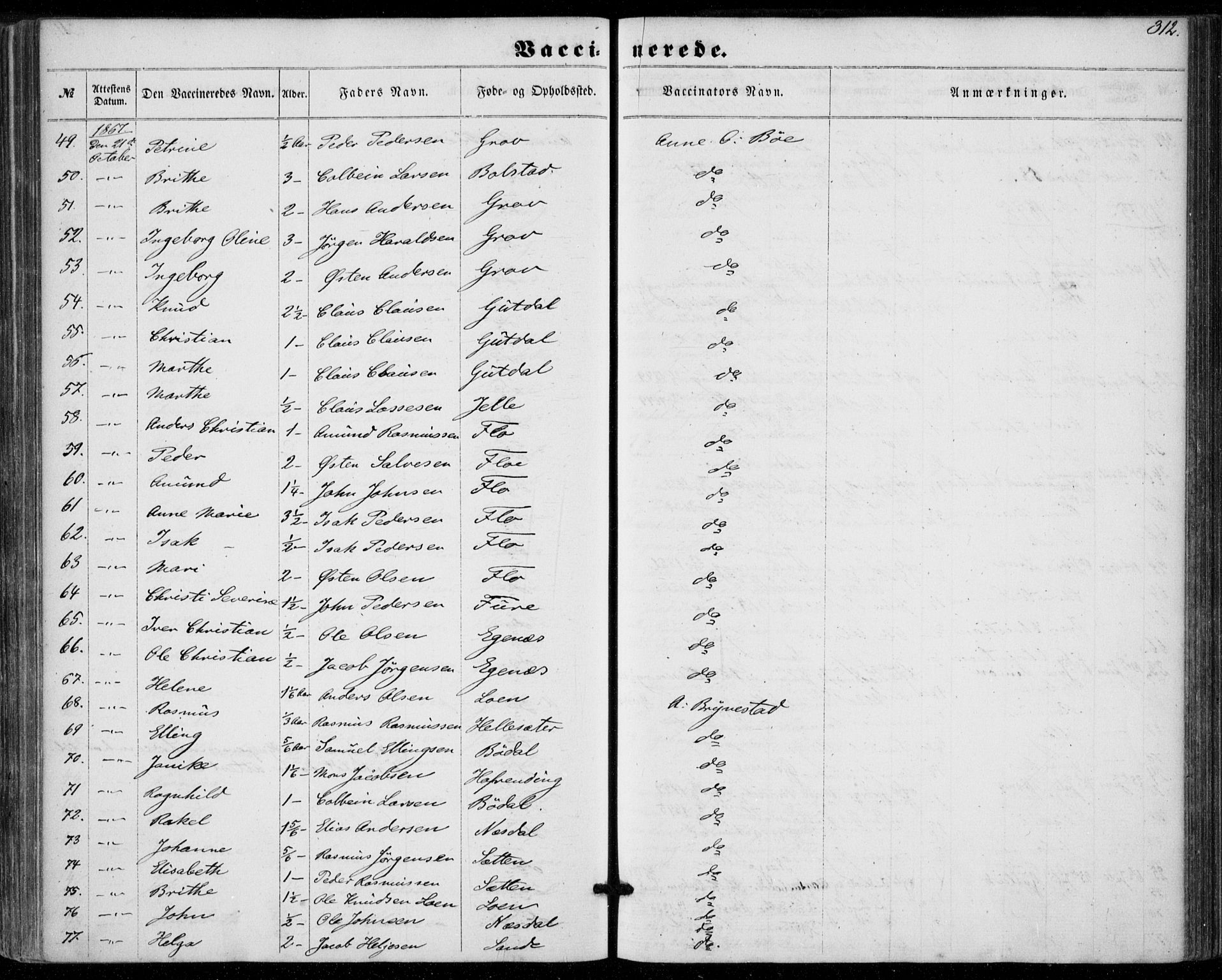 Stryn Sokneprestembete, SAB/A-82501: Parish register (official) no. A 3, 1862-1877, p. 312