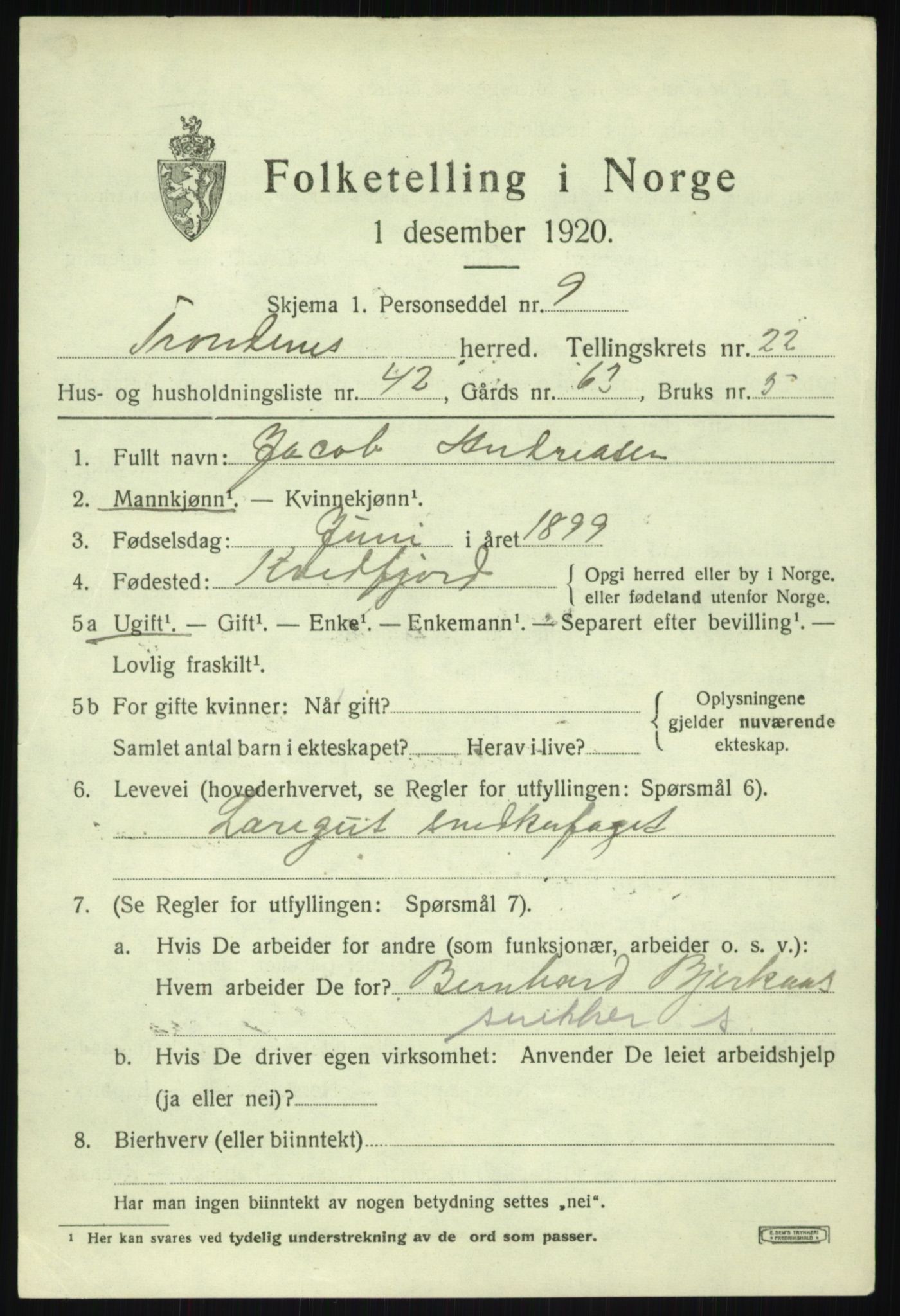 SATØ, 1920 census for Trondenes, 1920, p. 17886