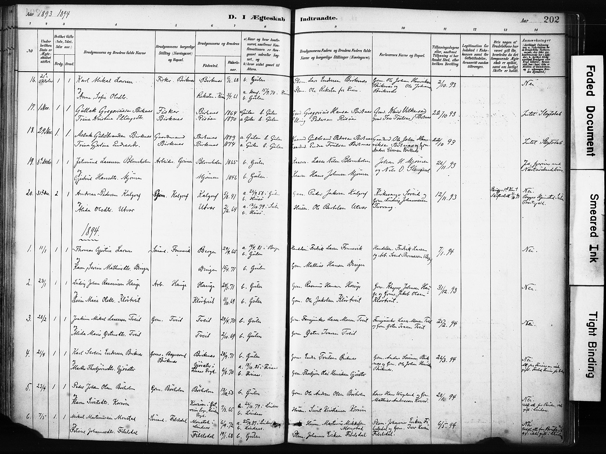 Gulen sokneprestembete, SAB/A-80201/H/Haa/Haab/L0001: Parish register (official) no. B 1, 1881-1905, p. 202