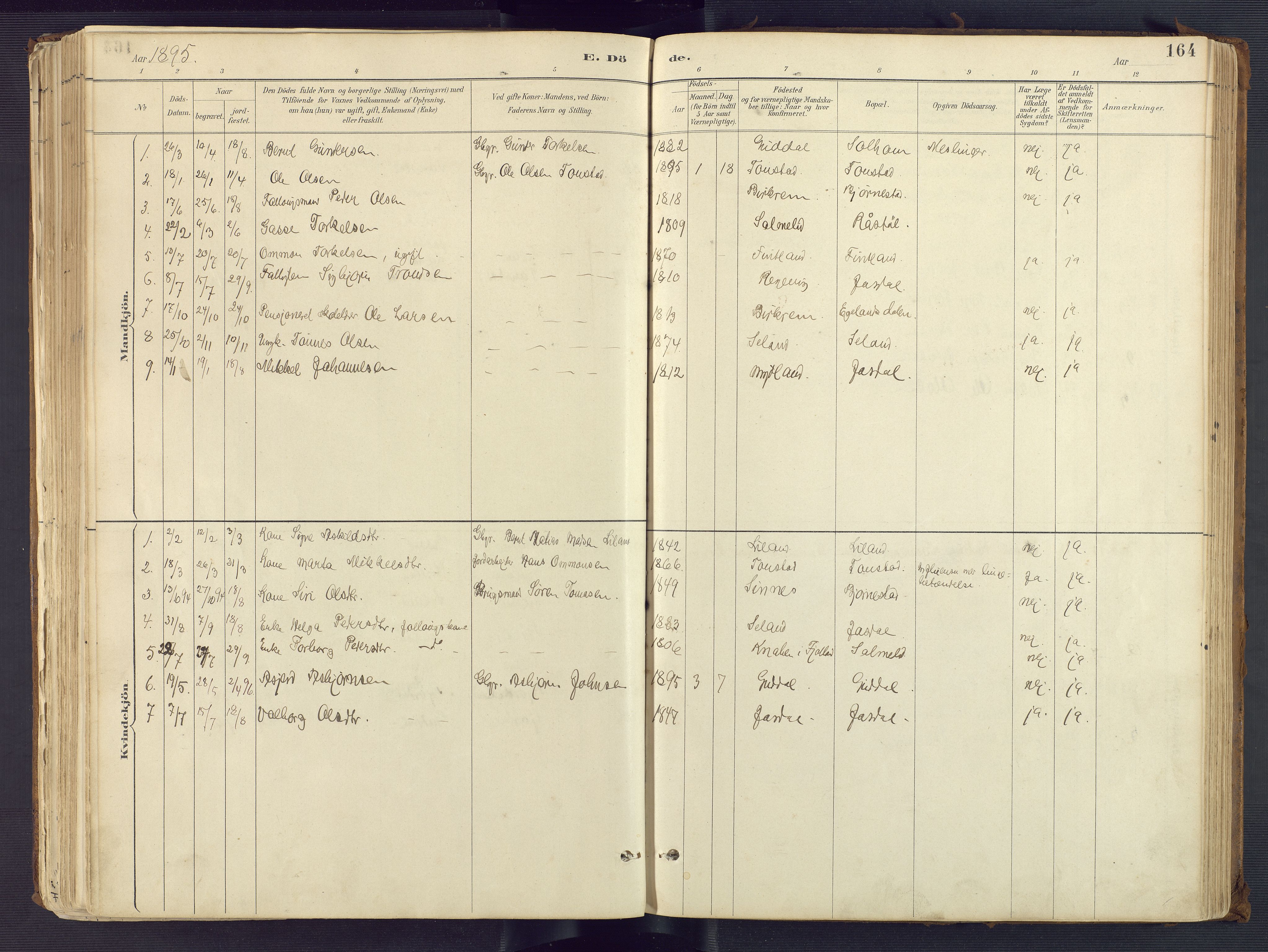 Sirdal sokneprestkontor, AV/SAK-1111-0036/F/Fa/Fab/L0004: Parish register (official) no. A 4, 1887-1919, p. 164