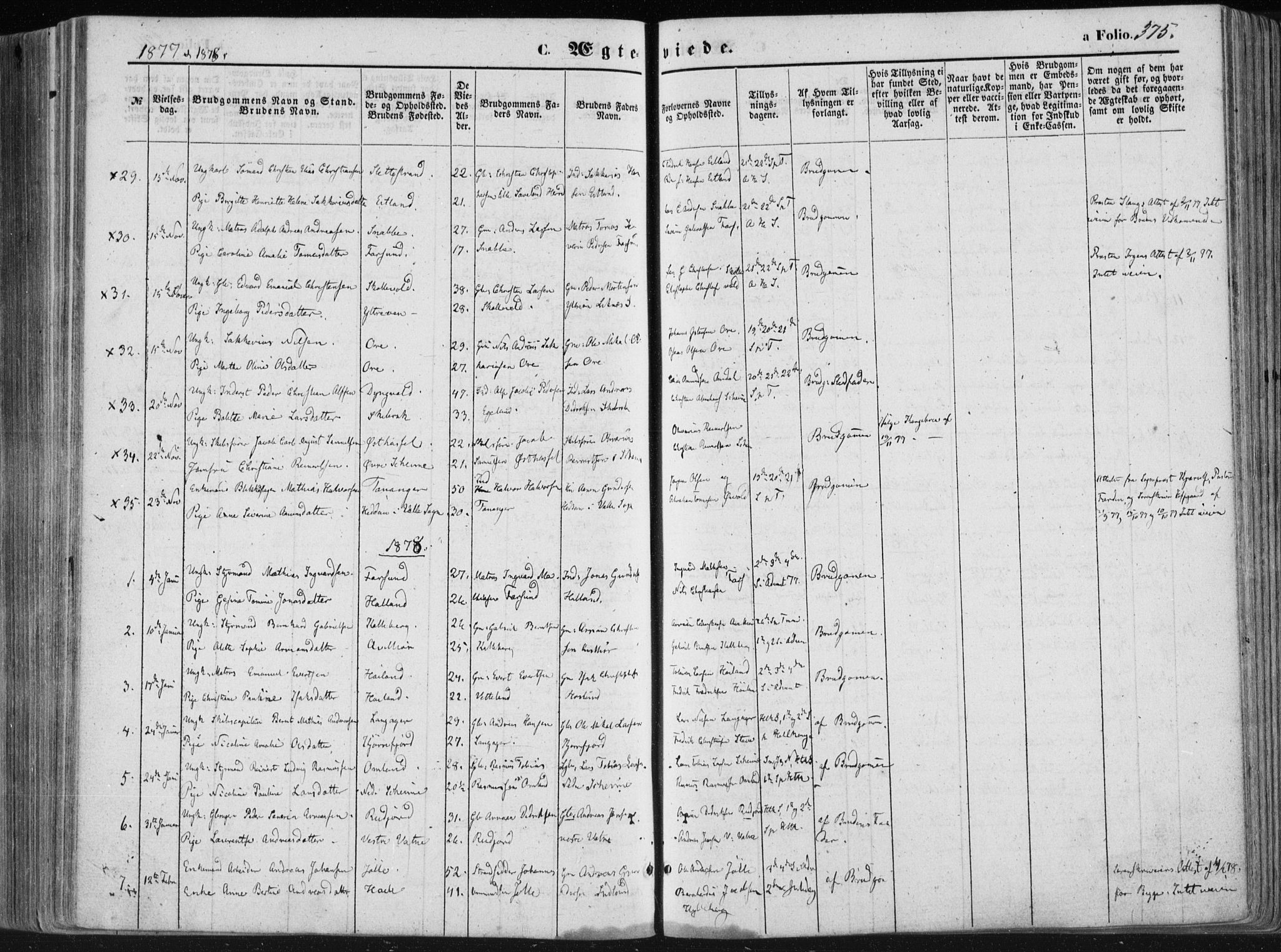 Lista sokneprestkontor, AV/SAK-1111-0027/F/Fa/L0011: Parish register (official) no. A 11, 1861-1878, p. 375