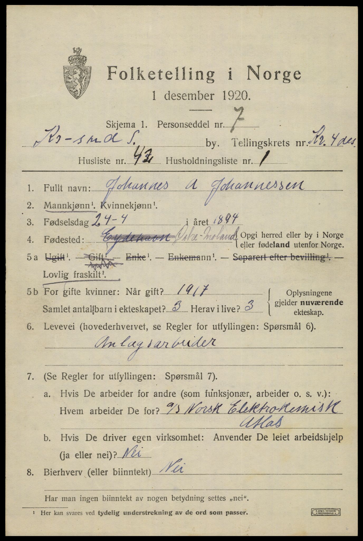 SAK, 1920 census for Kristiansand, 1920, p. 26759